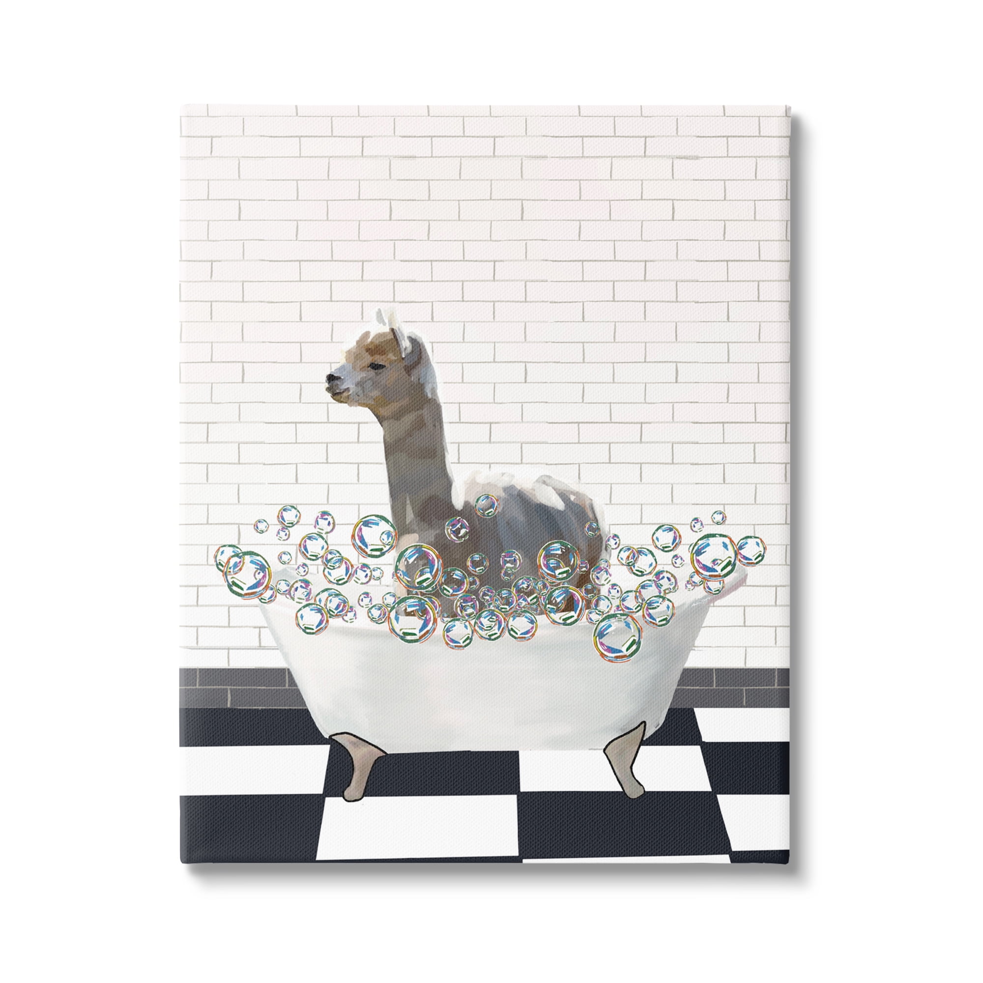 Stupell Industries Llama in Bathtub Animals & Insects Painting Gallery Wrapped Canvas Print Wall Art, 36 x 48