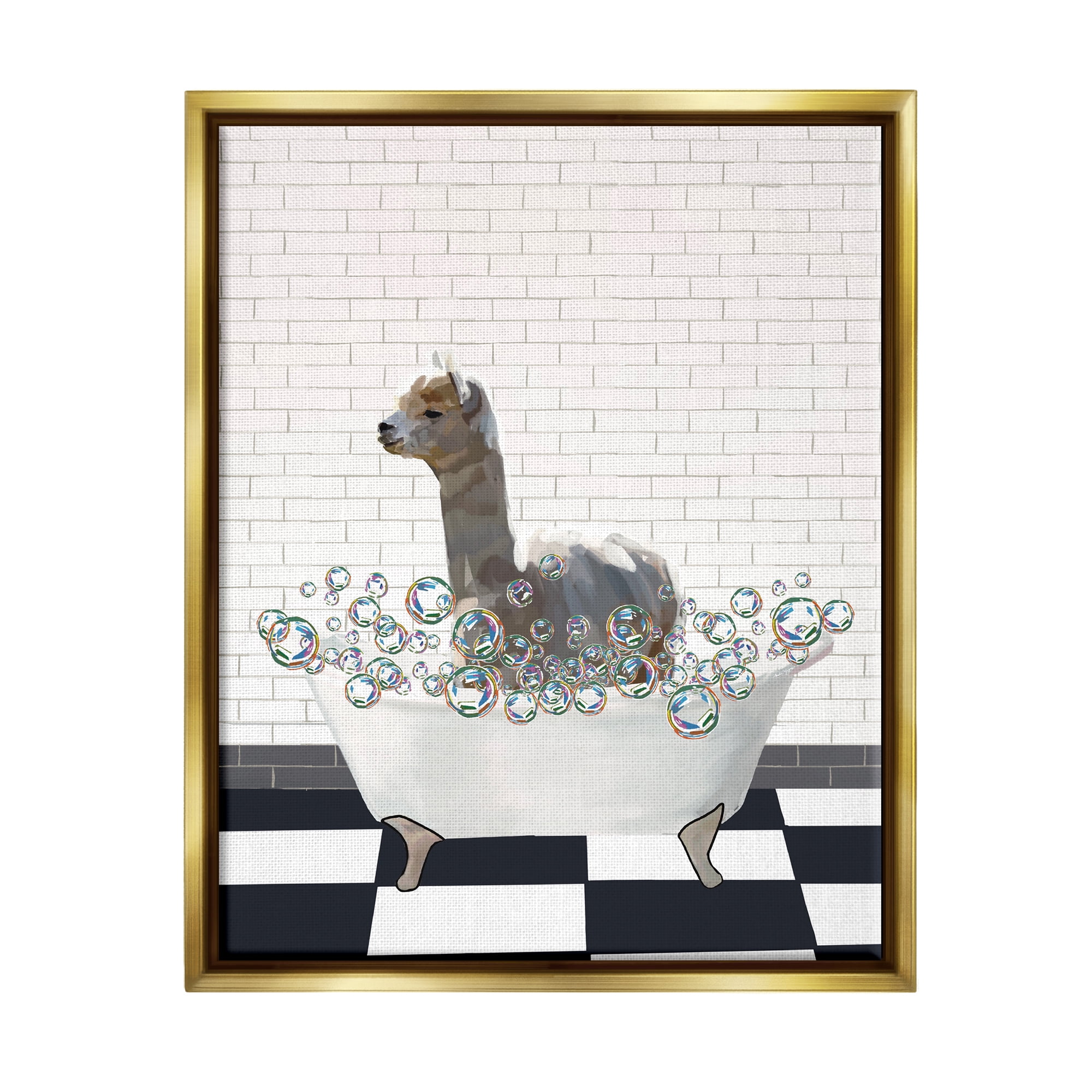 Stupell Industries Llama in Bathtub Animals & Insects Painting Gold Floater Framed Art Print Wall Art, 17 x 21