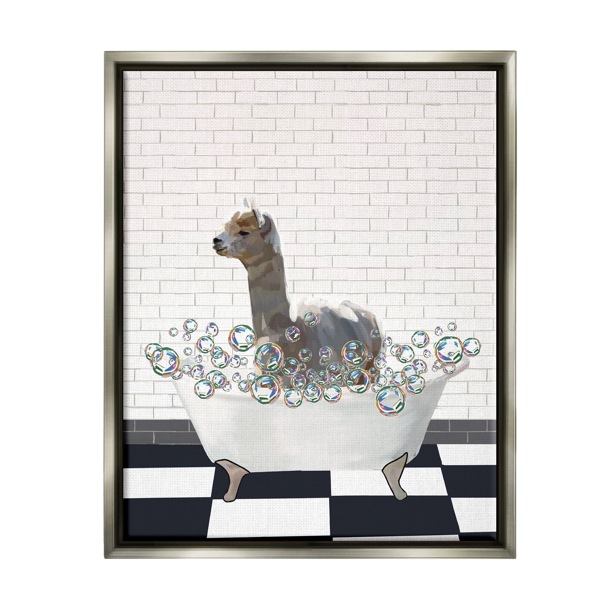 Stupell Industries Llama in Bathtub Animals & Insects Painting Gray Floater Framed Art Print Wall Art, 25 x 31