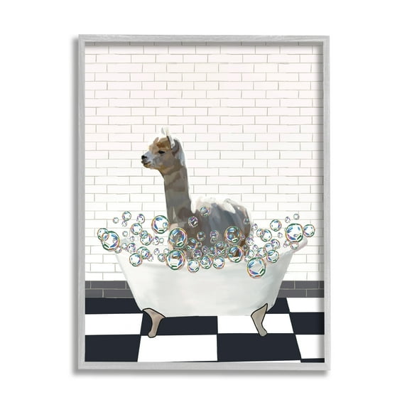 Stupell Industries Llama in Bathtub Animals & Insects Painting Gray Framed Art Print Wall Art, 11 x 14