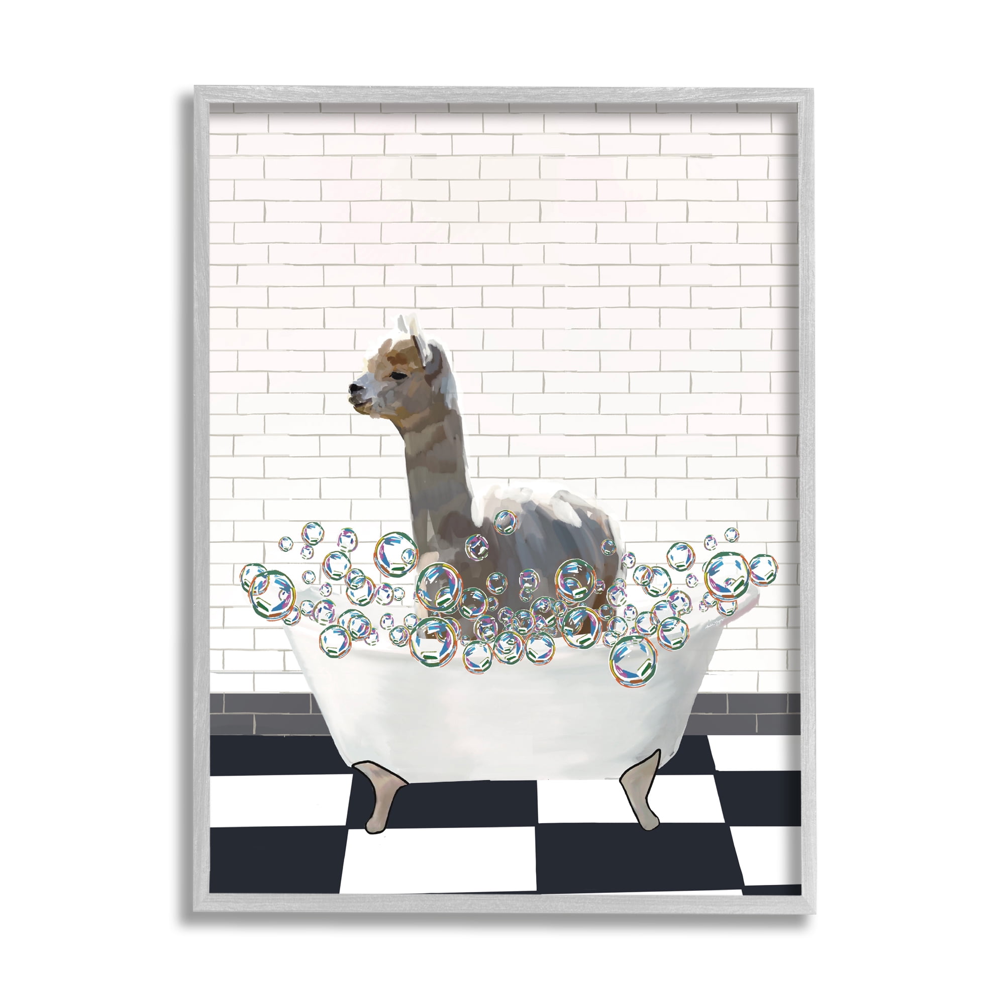 Stupell Industries Llama in Bathtub Animals & Insects Painting Gray Framed Art Print Wall Art, 24 x 30