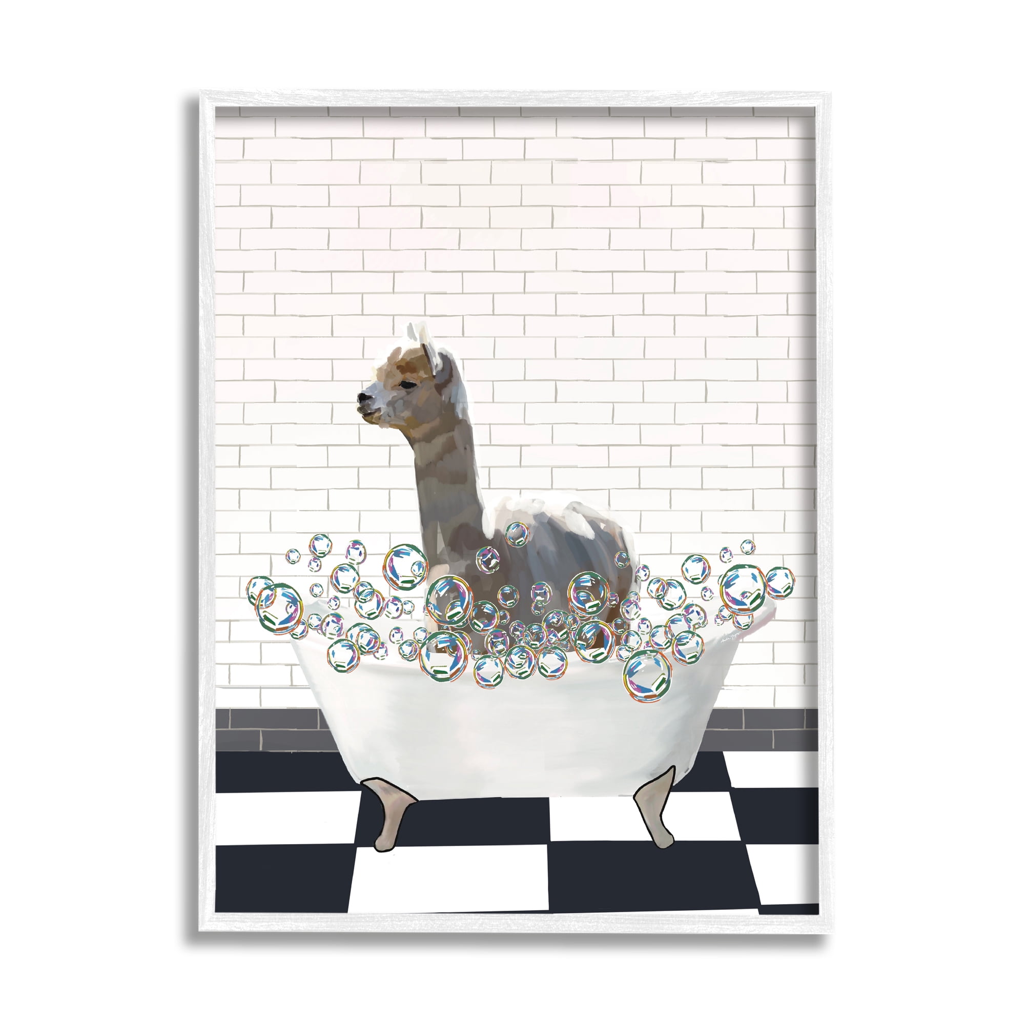 Stupell Industries Llama in Bathtub Animals & Insects Painting White Framed Art Print Wall Art, 11 x 14