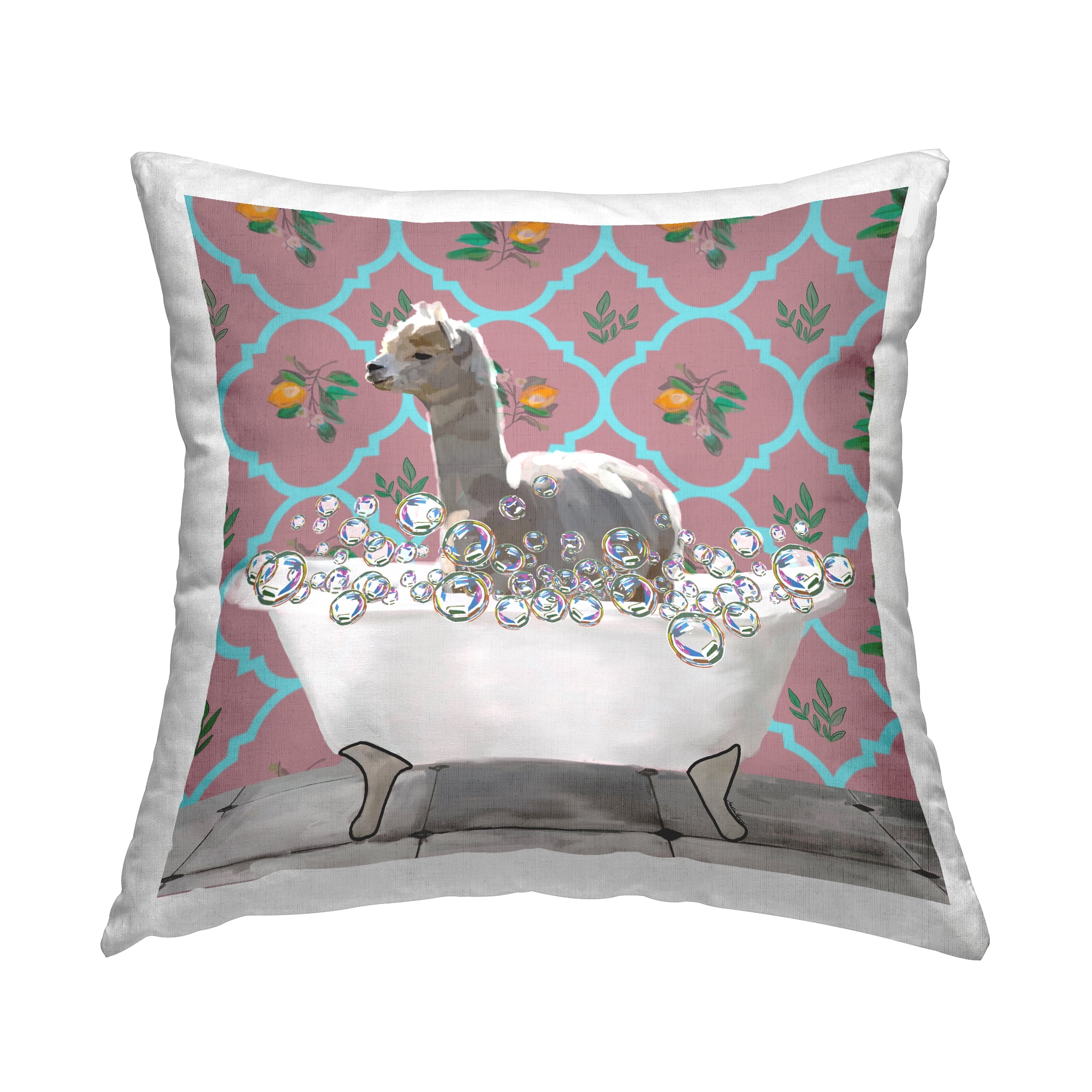 Stupell Industries Llama in Bubble Bath Square Decorative Printed Throw Pillow, 18 x 18