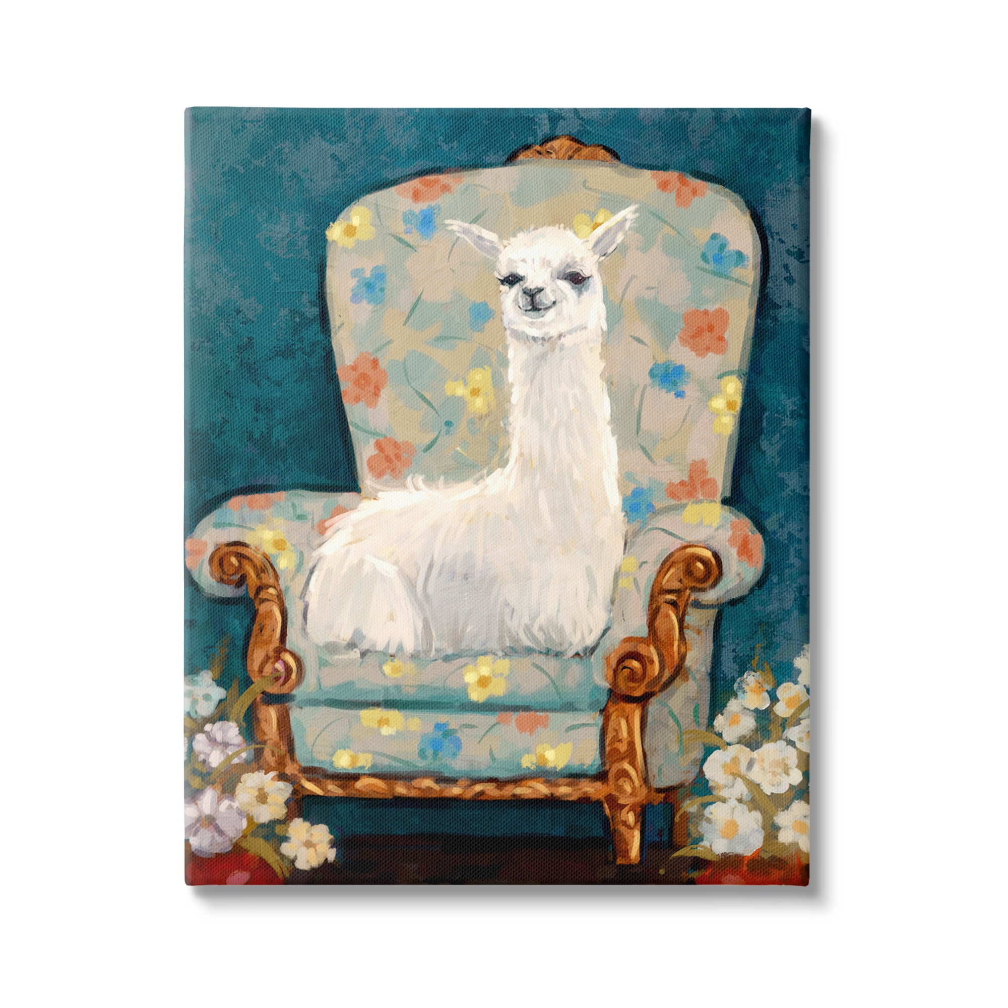 Stupell Industries Llama on Floral Armchair Animals & Insects Painting Gallery Wrapped Canvas Art Print Wall Art, 16 x 20