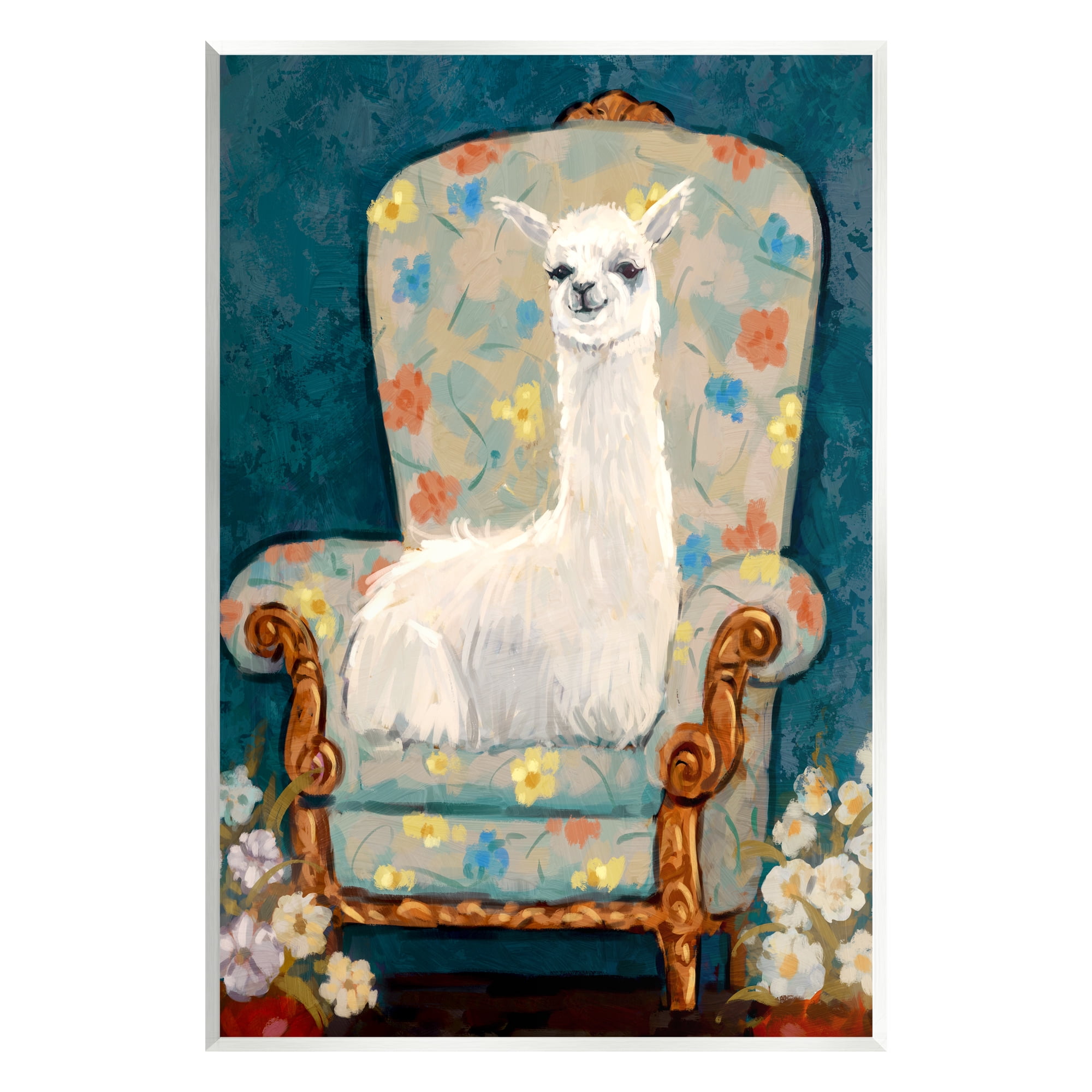 Stupell Industries Llama on Floral Armchair Animals & Insects Painting Unframed Art Print Wall Art, 13 x 19