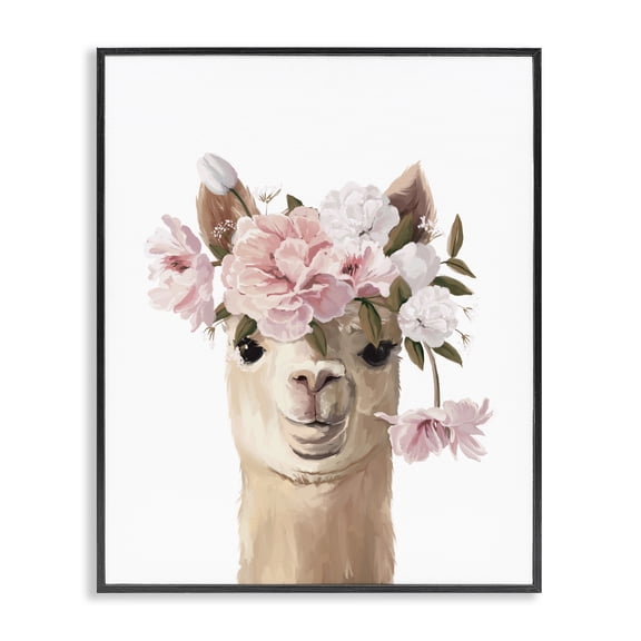 Stupell Industries Llama with Soft Flowers Black Framed Giclee Art design by Anna Lischenko, 14 x 11