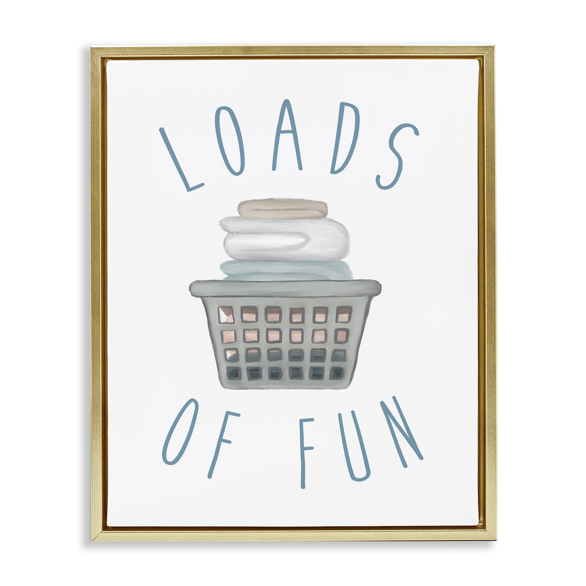 Stupell Industries Loads Of Fun Laundry Basket Gold Framed Floater Canvas Wall Art, design by Elizabeth Medley