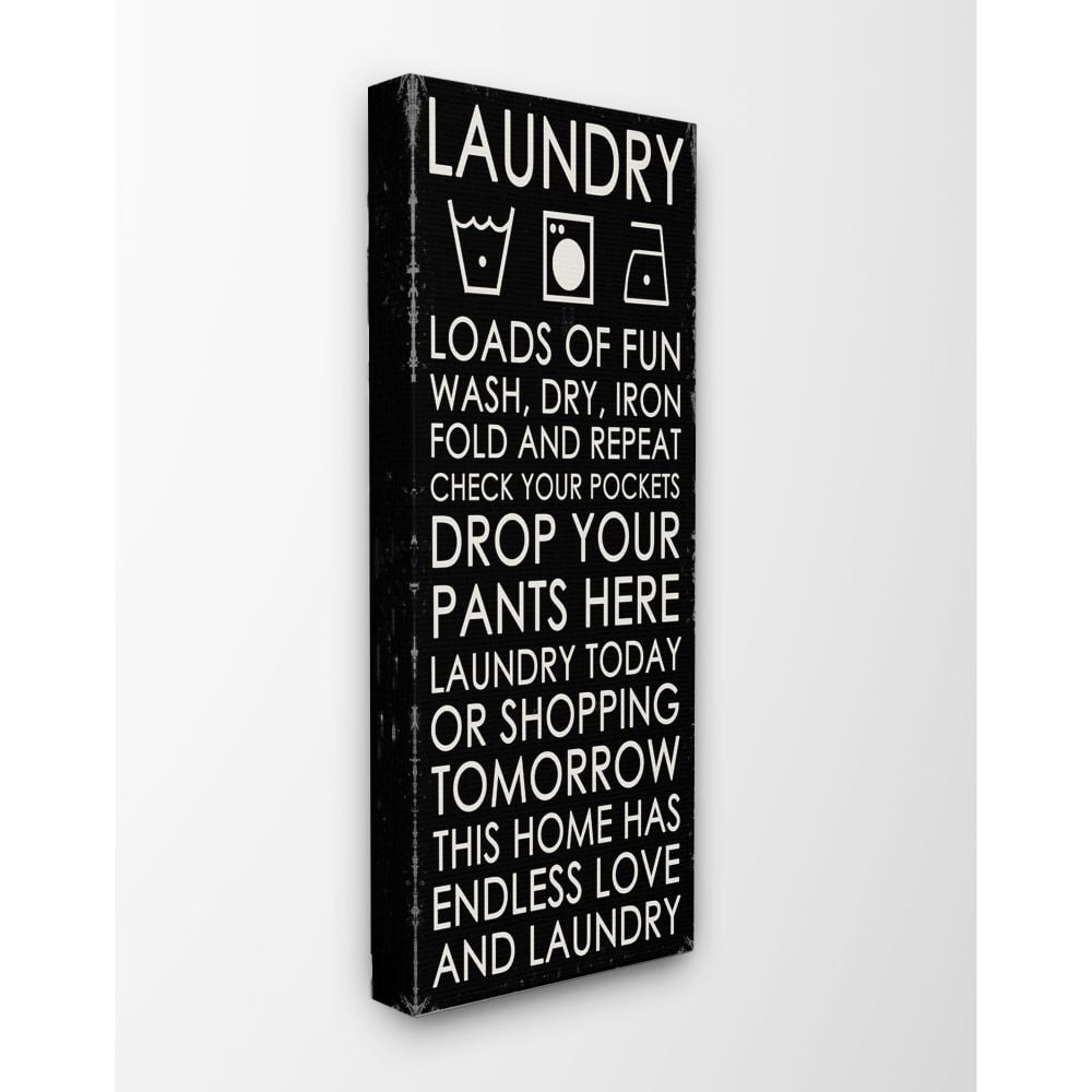 Stupell Industries Loads Of Fun Laundry Bathroom Black And White Word Design Canvas Wall Art by Anna Quach