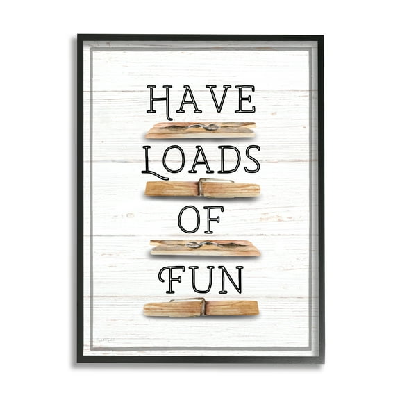 Stupell Industries Loads of Fun Clothespins Typography Painting Black Framed Art Print Wall Art, 11 x 14