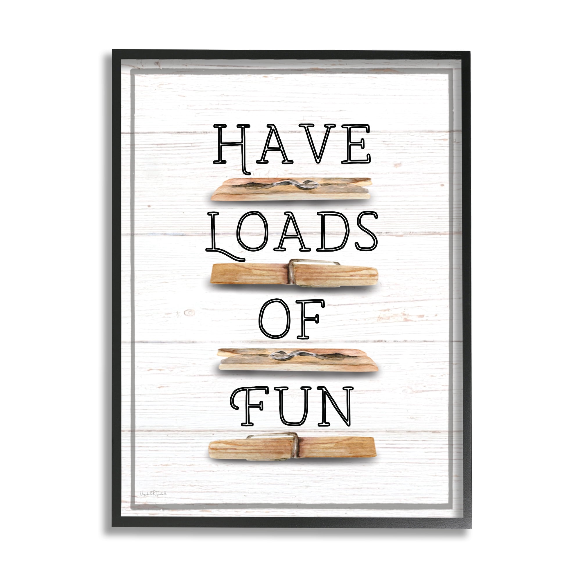 Stupell Industries Loads of Fun Clothespins Typography Painting Black Framed Art Print Wall Art, 24 x 30