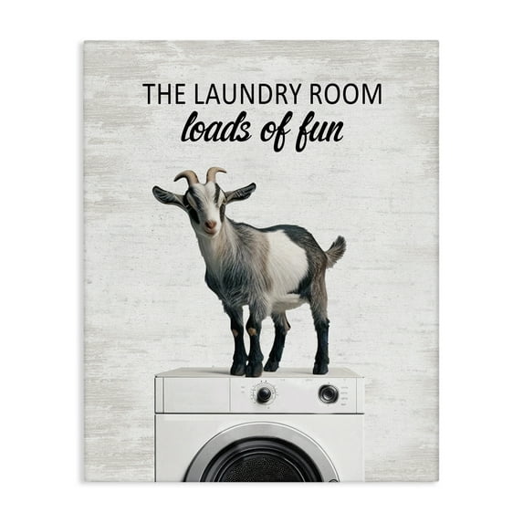 Stupell Industries Loads of Fun Laundry Goat Quotes and Sayings Painting Wrapped Canvas Canvas Art Print Wall Art, 16 x 20