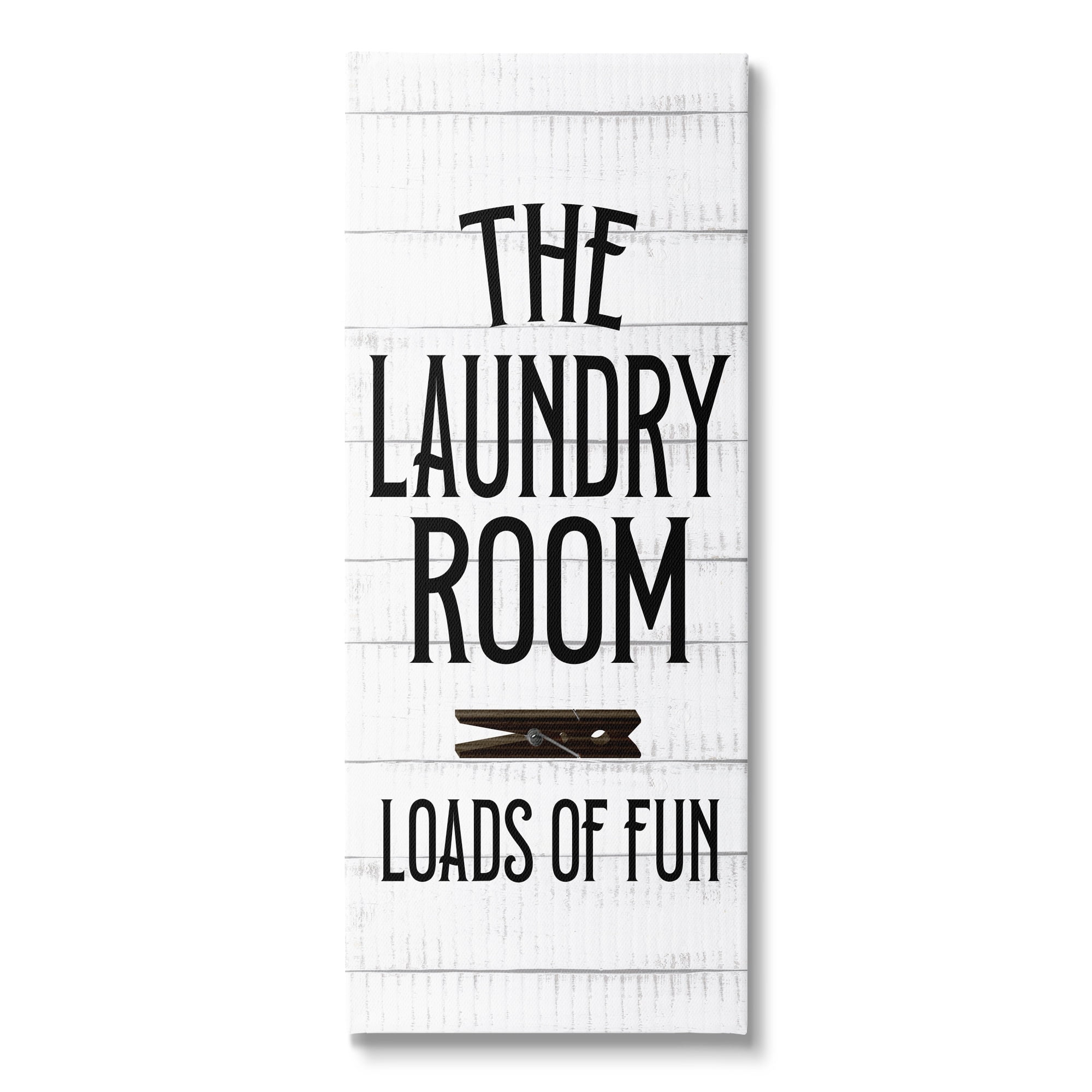 Stupell Industries Loads of Fun Laundry Room Rustic Clothespin Design Canvas Wall Art, 10 x 24, Design by Kim Allen