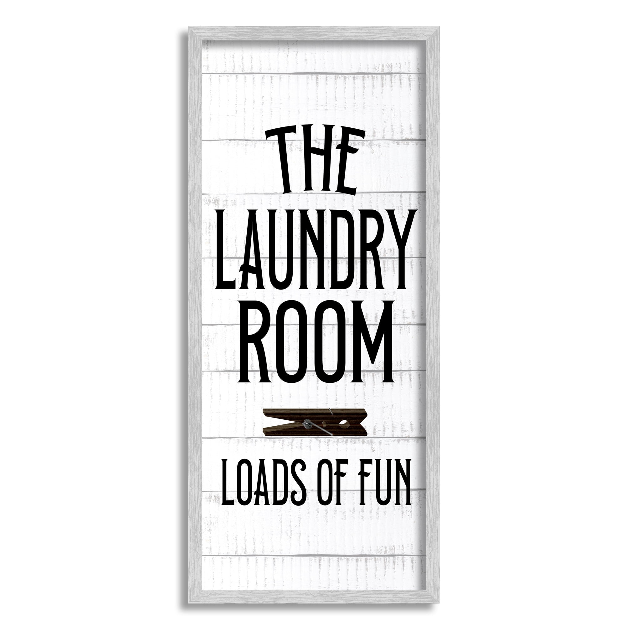 Stupell Industries Loads of Fun Laundry Room Rustic Clothespin Design Framed Wall Art, 10 x 24, Design by Kim Allen