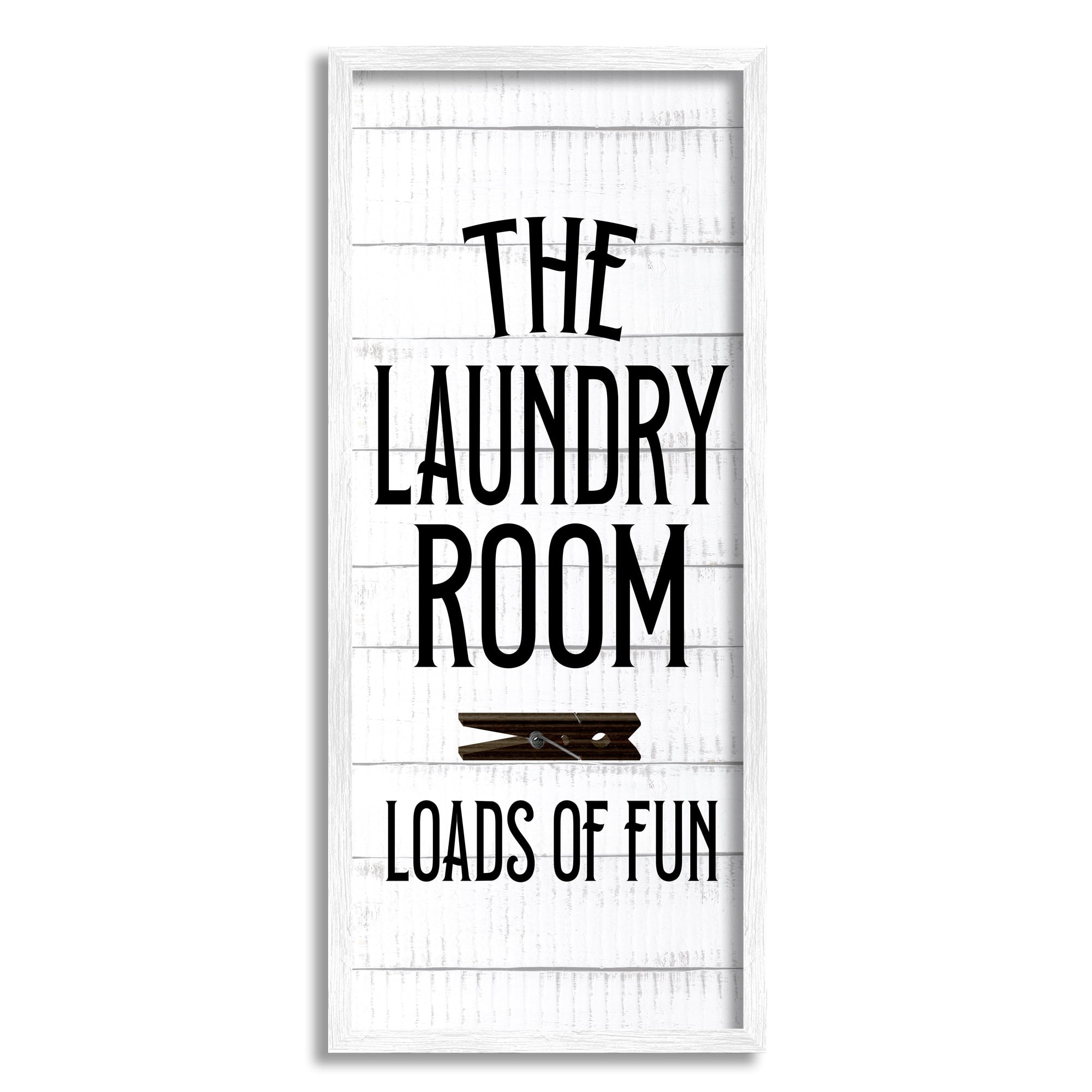 Stupell Industries Loads of Fun Laundry Room Rustic Clothespin Design Framed Wall Art, 10 x 24, Design by Kim Allen