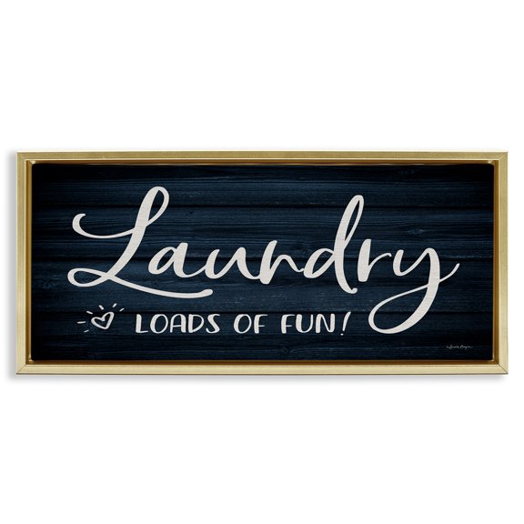 Stupell Industries Loads of Fun Laundry Typography Painting Gold Floater Framed Art Print Wall Art, 31 x 14