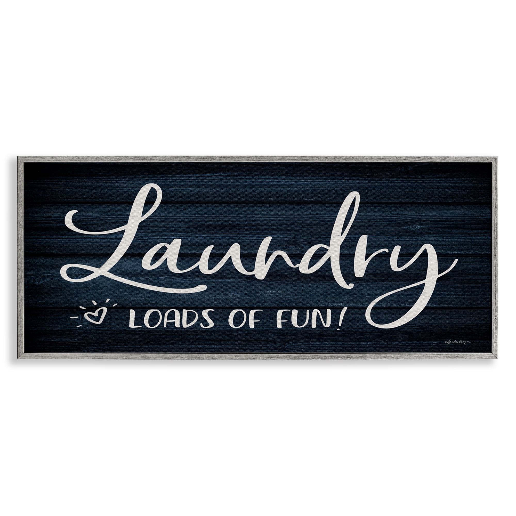 Stupell Industries Loads of Fun Laundry Typography Painting Gray Framed Art Print Wall Art, 30 x 13