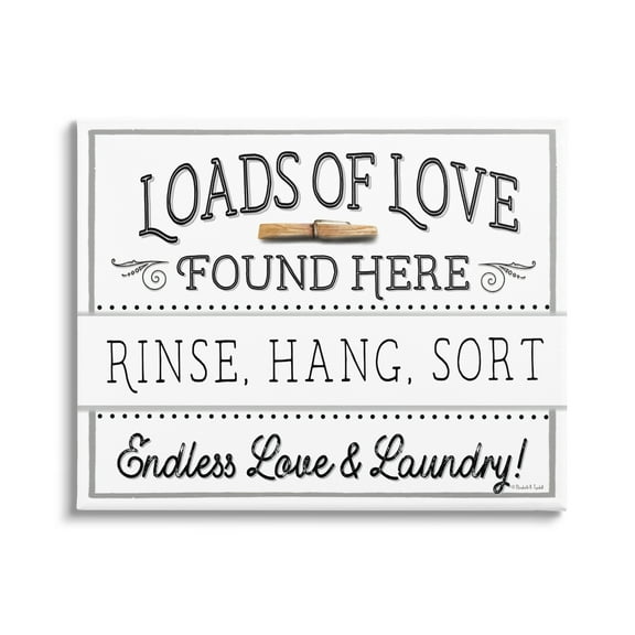 Stupell Industries Loads of Love Laundry Typography Painting Gallery Wrapped Canvas Art Print Wall Art, 20 x 16