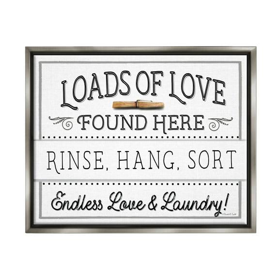 Stupell Industries Loads of Love Laundry Typography Painting Gray Floater Framed Canvas Art Print Wall Art, 21 x 17