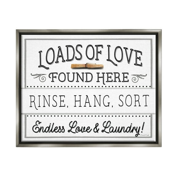 Stupell Industries Loads of Love Laundry Typography Painting Gray Floater Framed Canvas Art Print Wall Art, 31 x 25