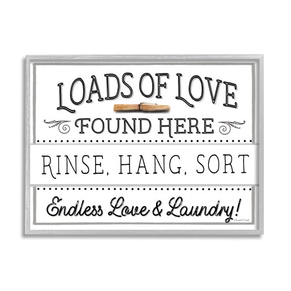 Stupell Industries Loads of Love Laundry Typography Painting Gray Framed Art Print Wall Art, 14 x 11