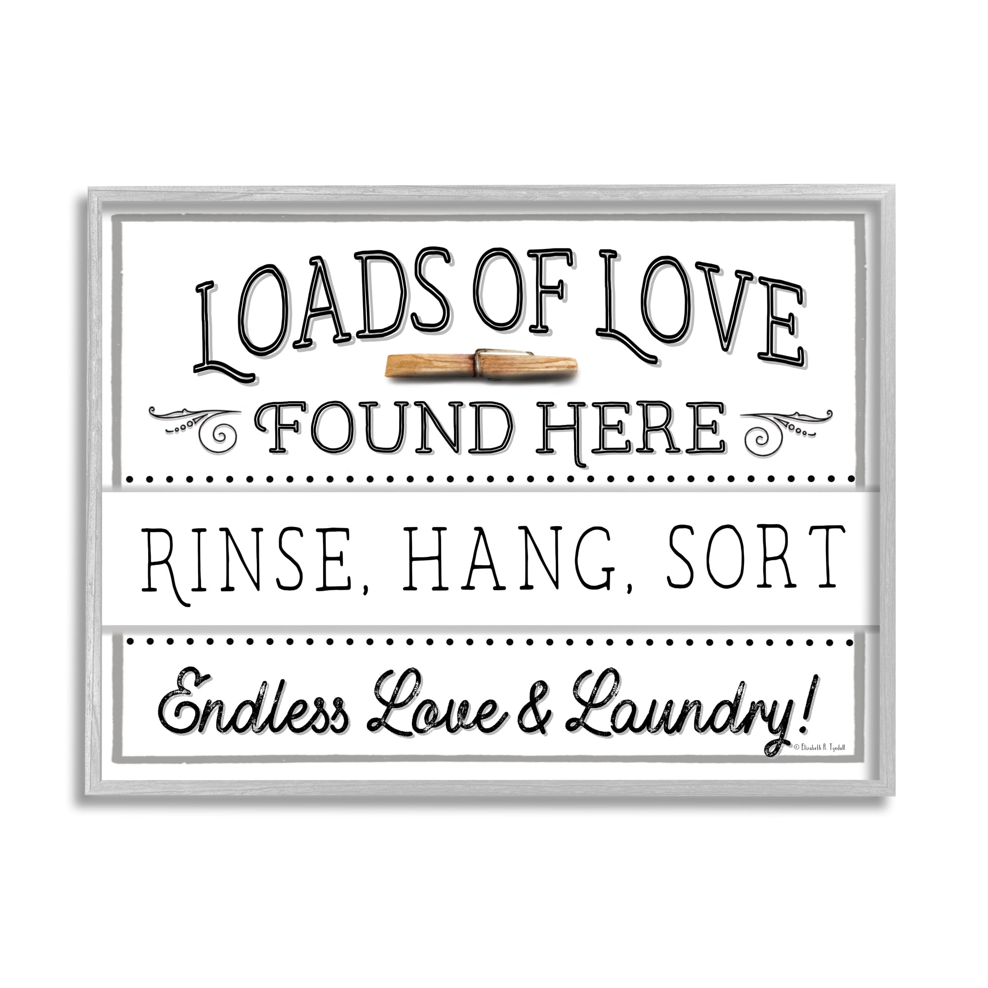Stupell Industries Loads of Love Laundry Typography Painting Gray Framed Art Print Wall Art, 20 x 16