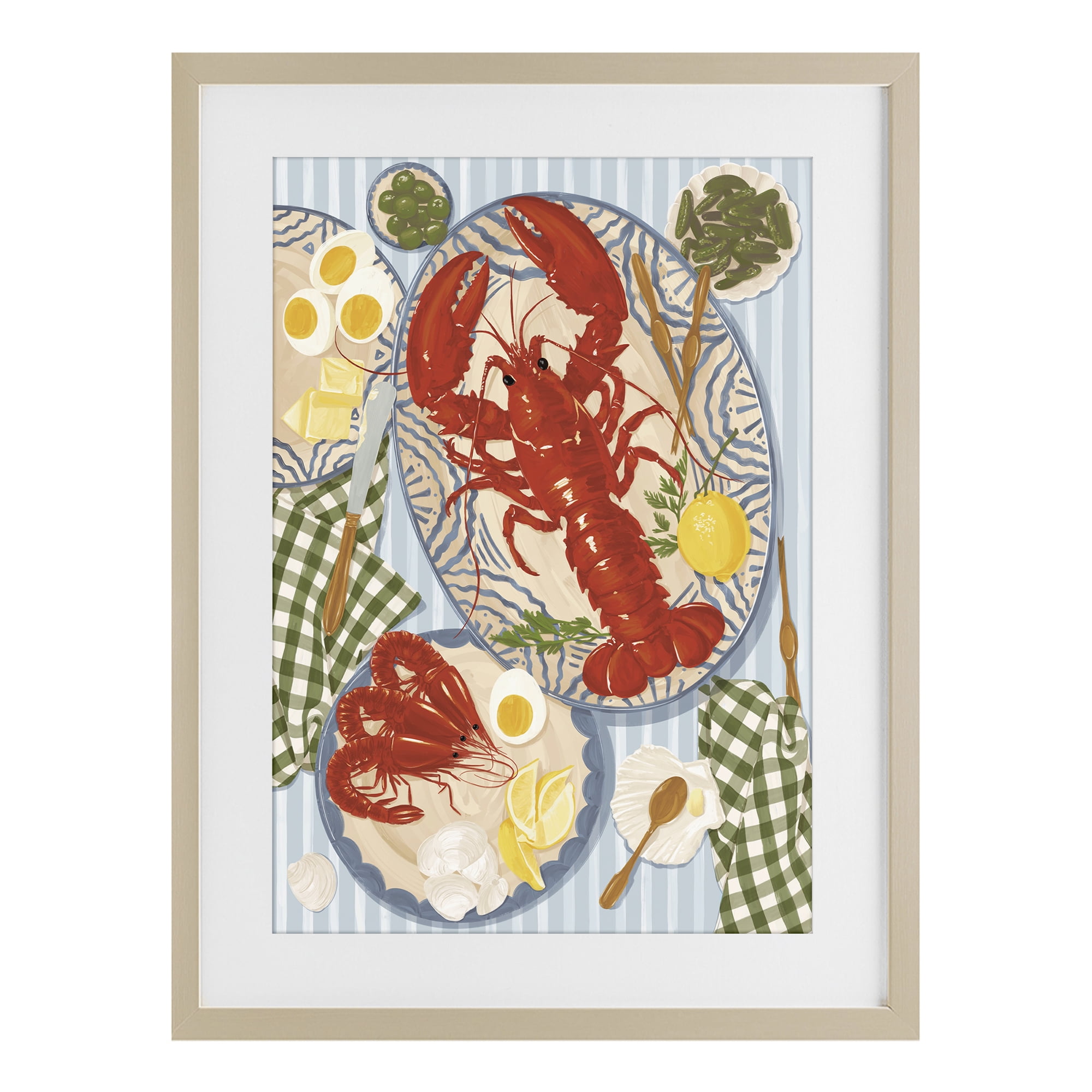 Stupell Industries Lobster For Lunch Platter Birch Framed Print Under Glass, design by Vero Illustrates