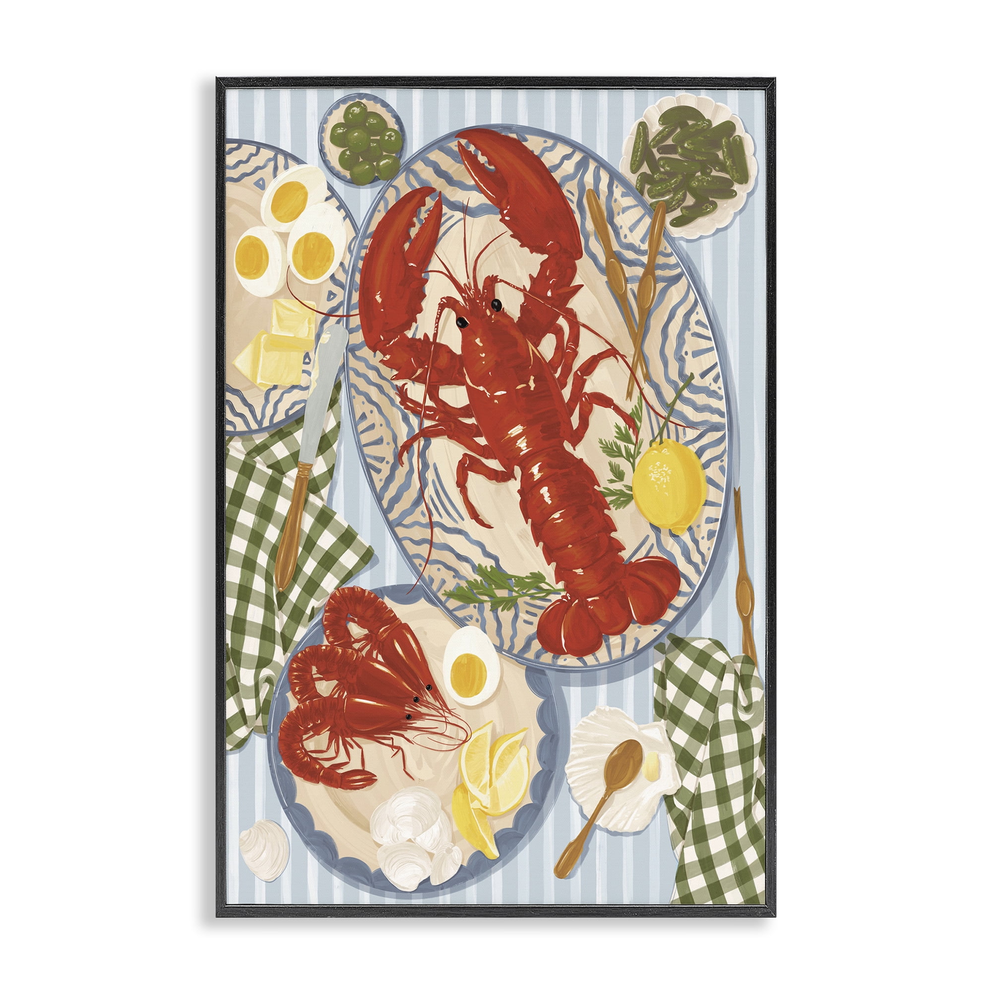 Stupell Industries Lobster For Lunch Platter Black Framed Giclee Art, design by Vero Illustrates