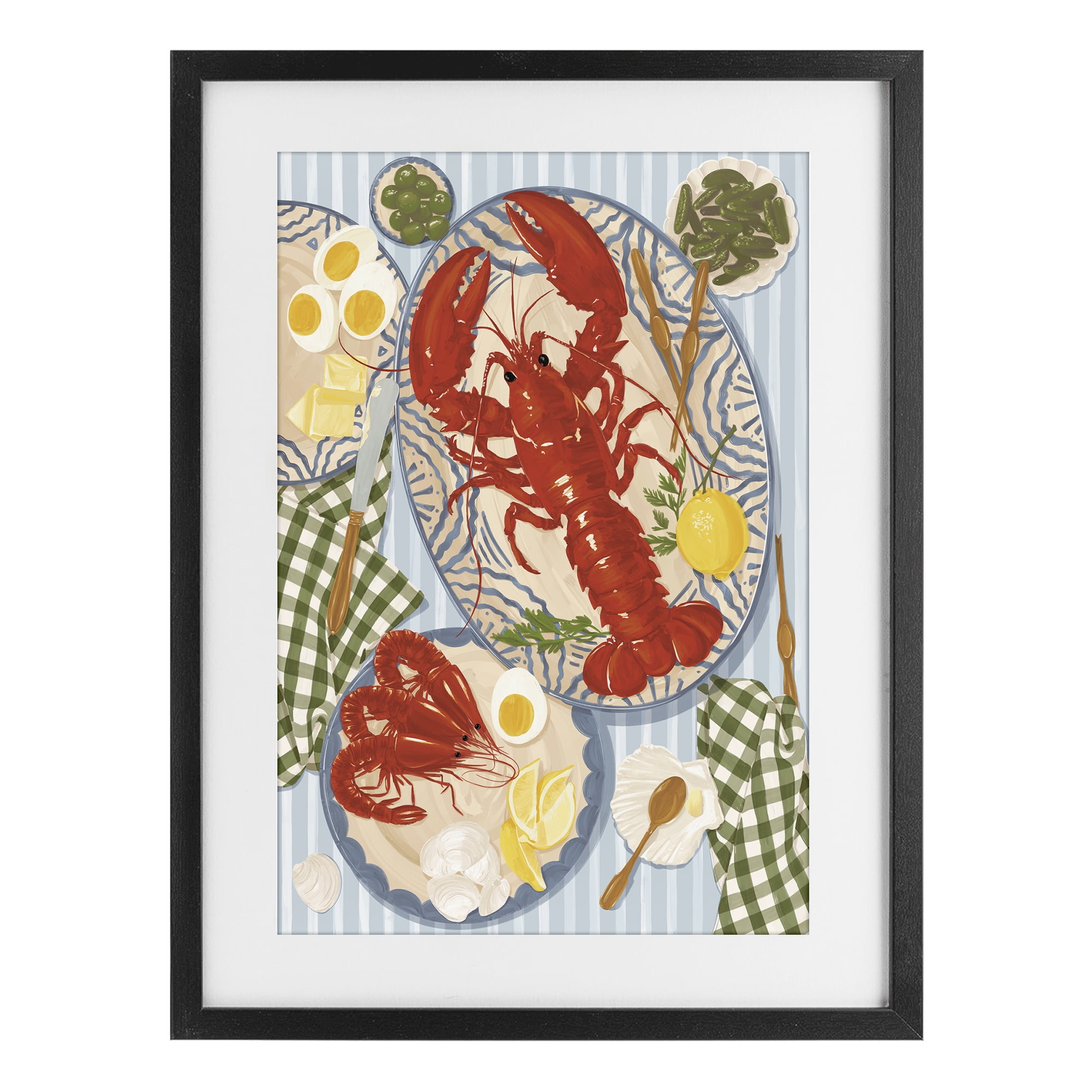 Stupell Industries Lobster For Lunch Platter Black Framed Print Under Glass, design by Vero Illustrates