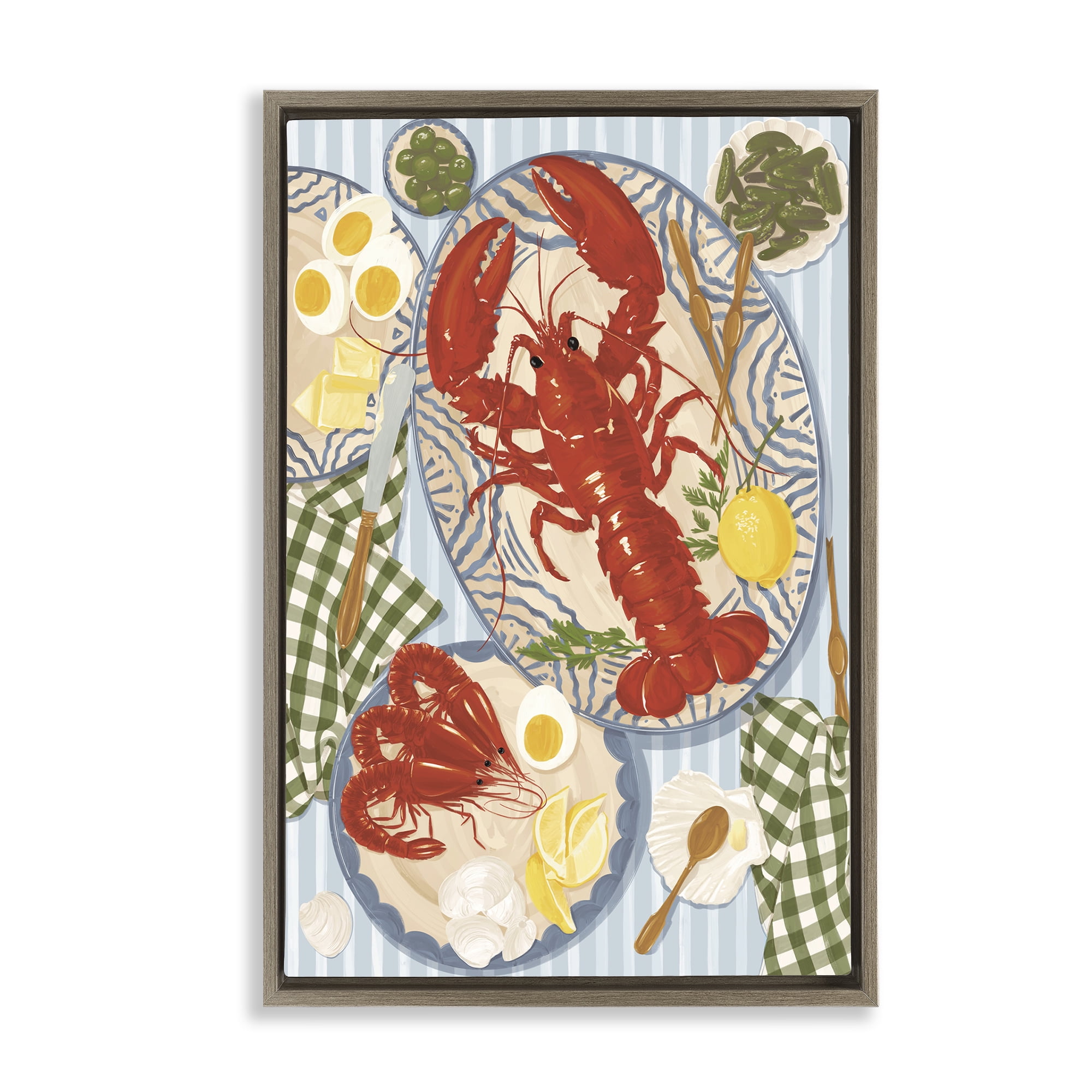 Stupell Industries Lobster For Lunch Platter Brown Framed Floater Canvas Wall Art, design by Vero Illustrates
