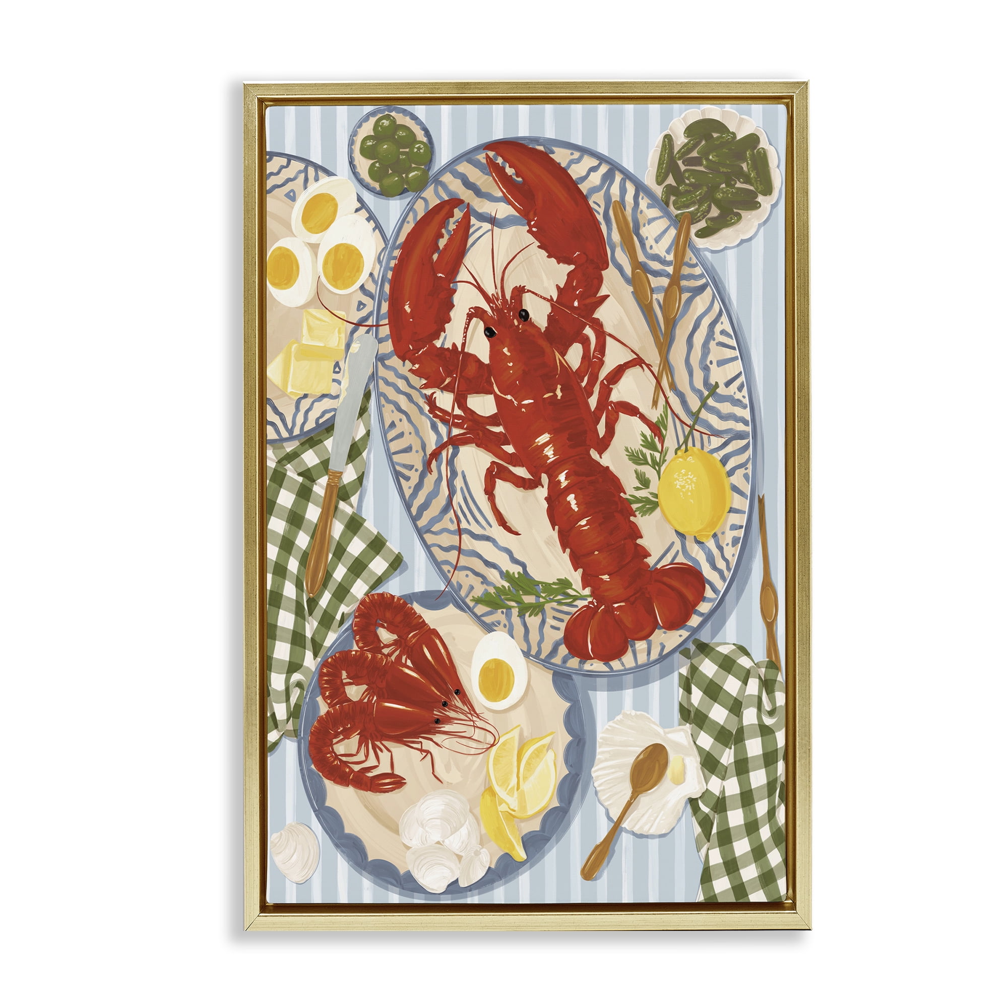 Stupell Industries Lobster For Lunch Platter Gold Framed Floater Canvas Wall Art, design by Vero Illustrates