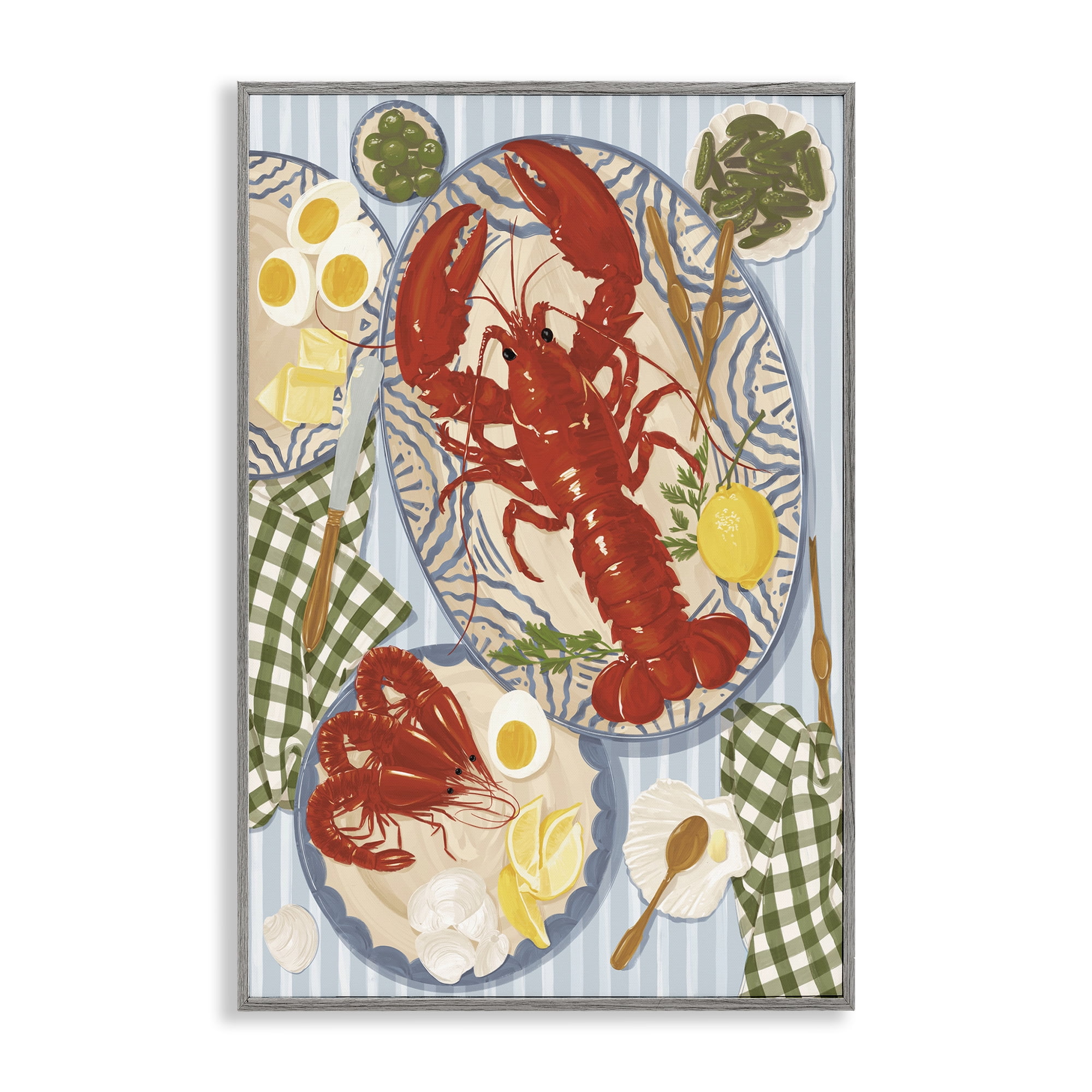 Stupell Industries Lobster For Lunch Platter Gray Framed Giclee Art, design by Vero Illustrates
