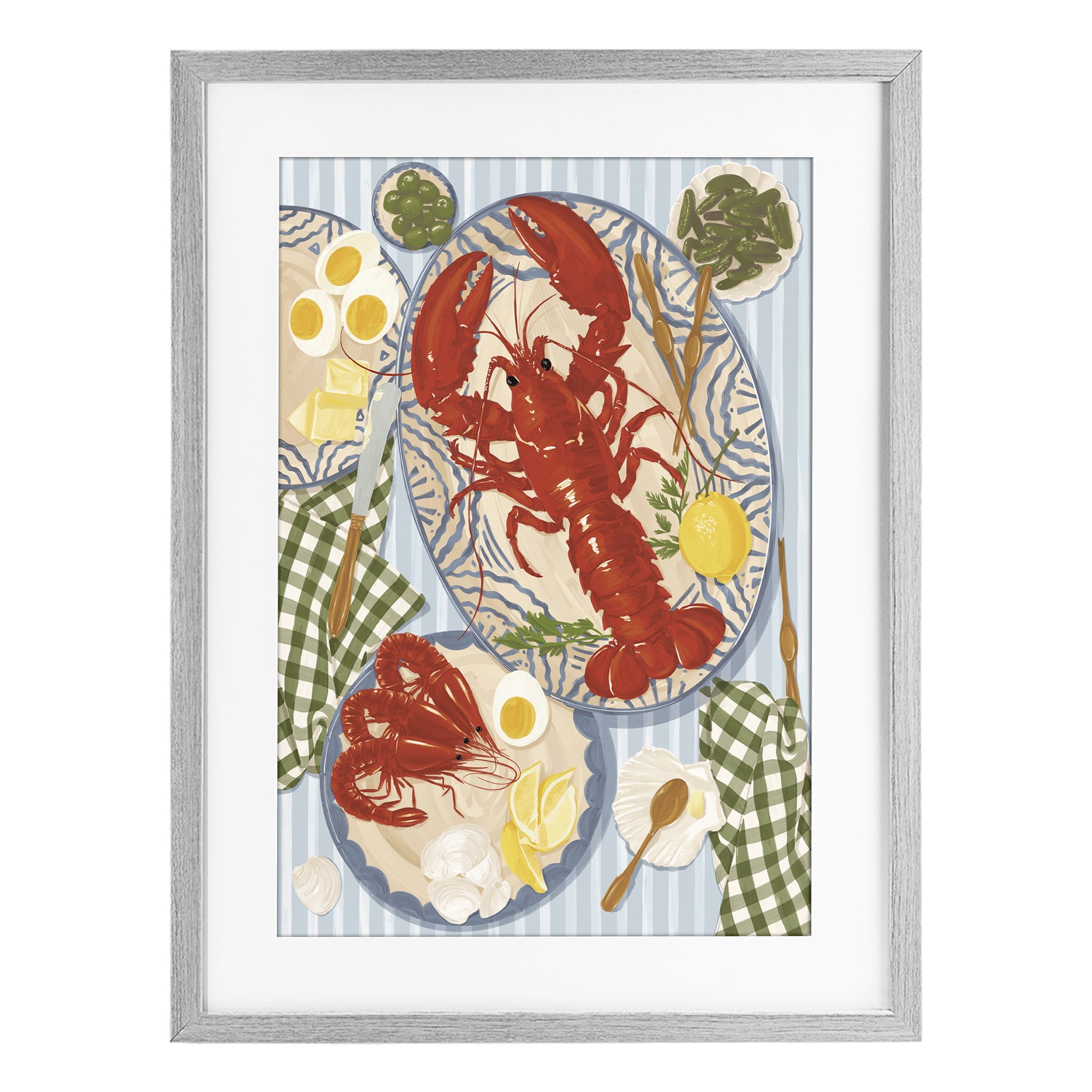 Stupell Industries Lobster For Lunch Platter Gray Framed Print Under Glass, design by Vero Illustrates