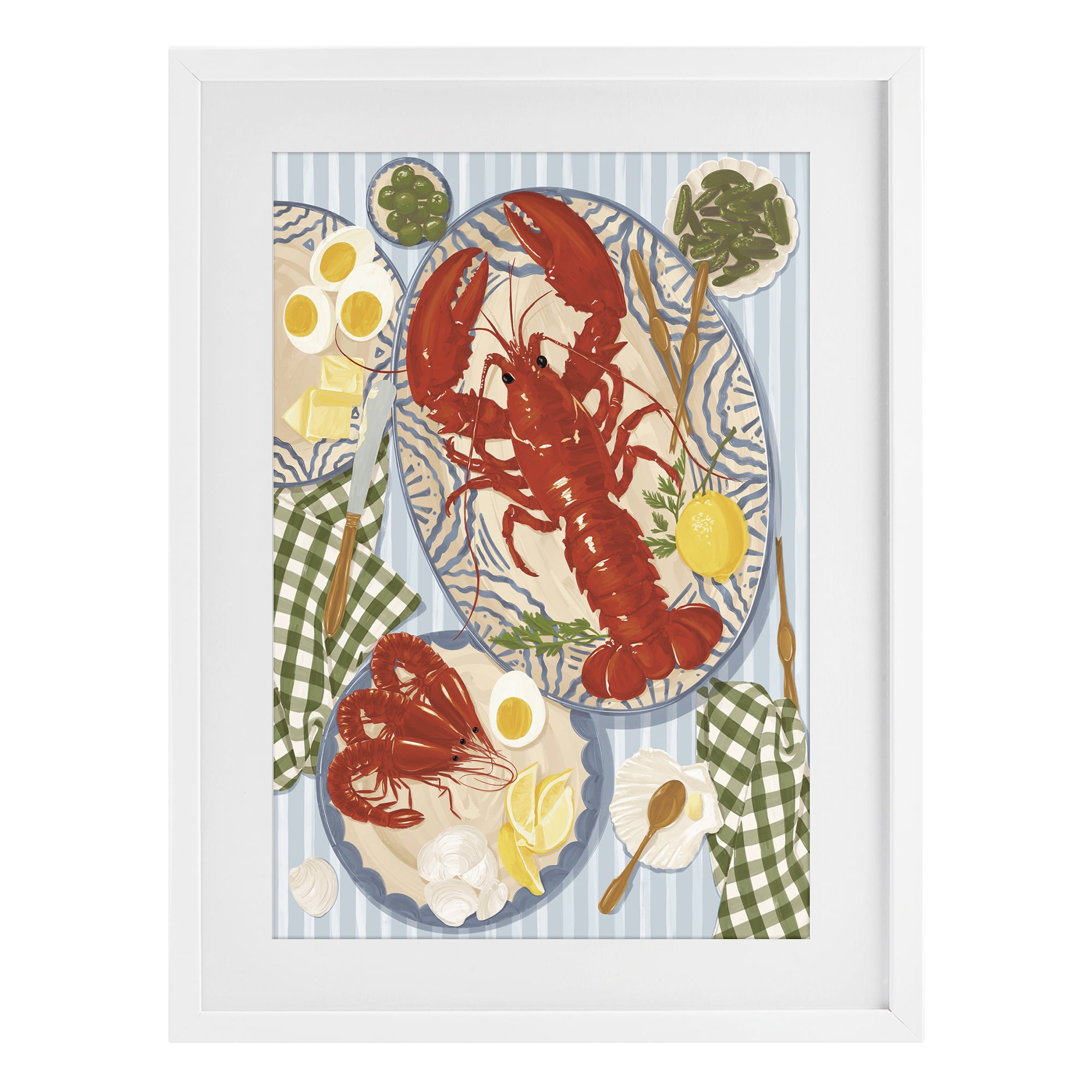 Stupell Industries Lobster For Lunch Platter White Framed Print Under Glass, design by Vero Illustrates