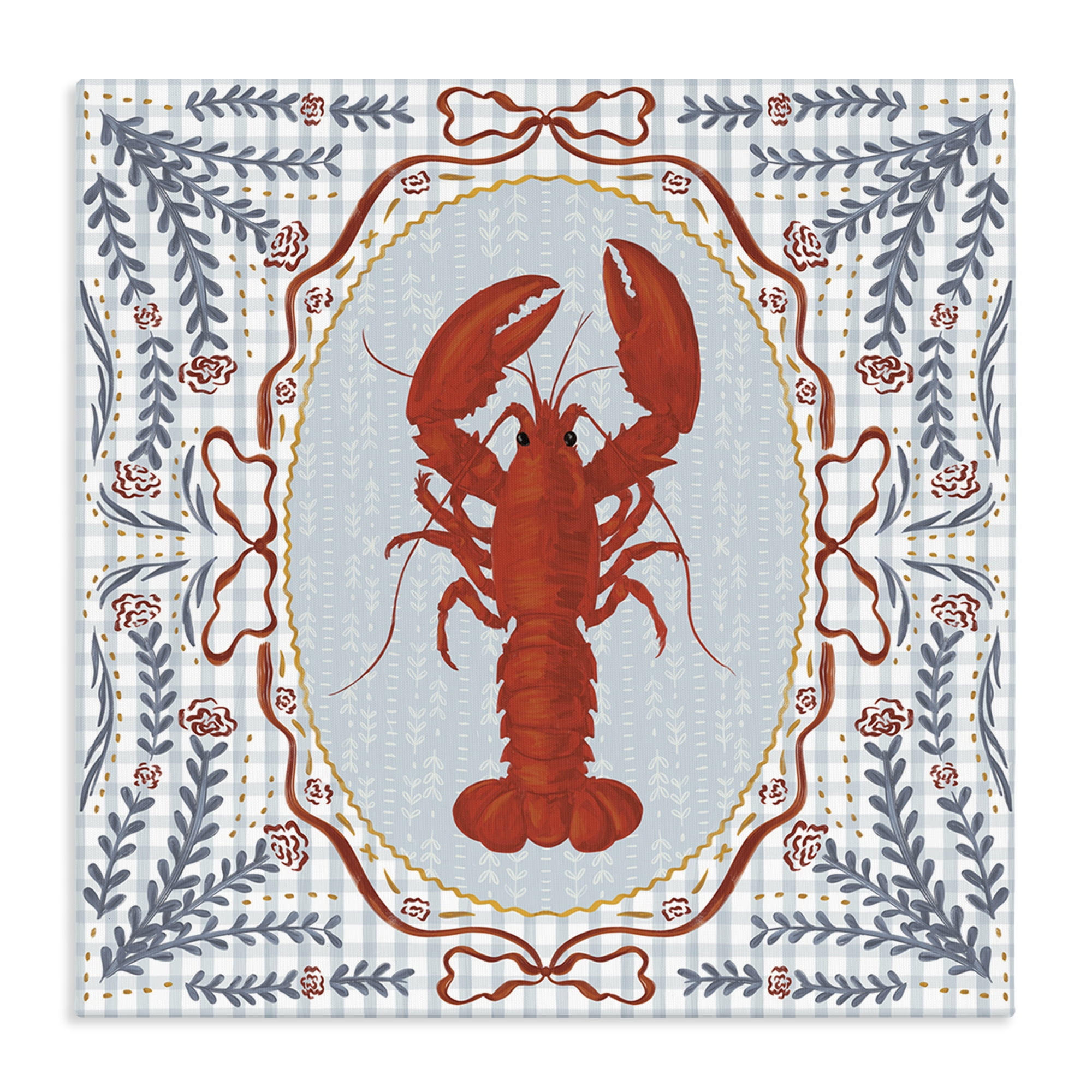 Stupell Industries Lobster Portrait Blue Gingham Canvas Wall Art, design by Vero Illustrates