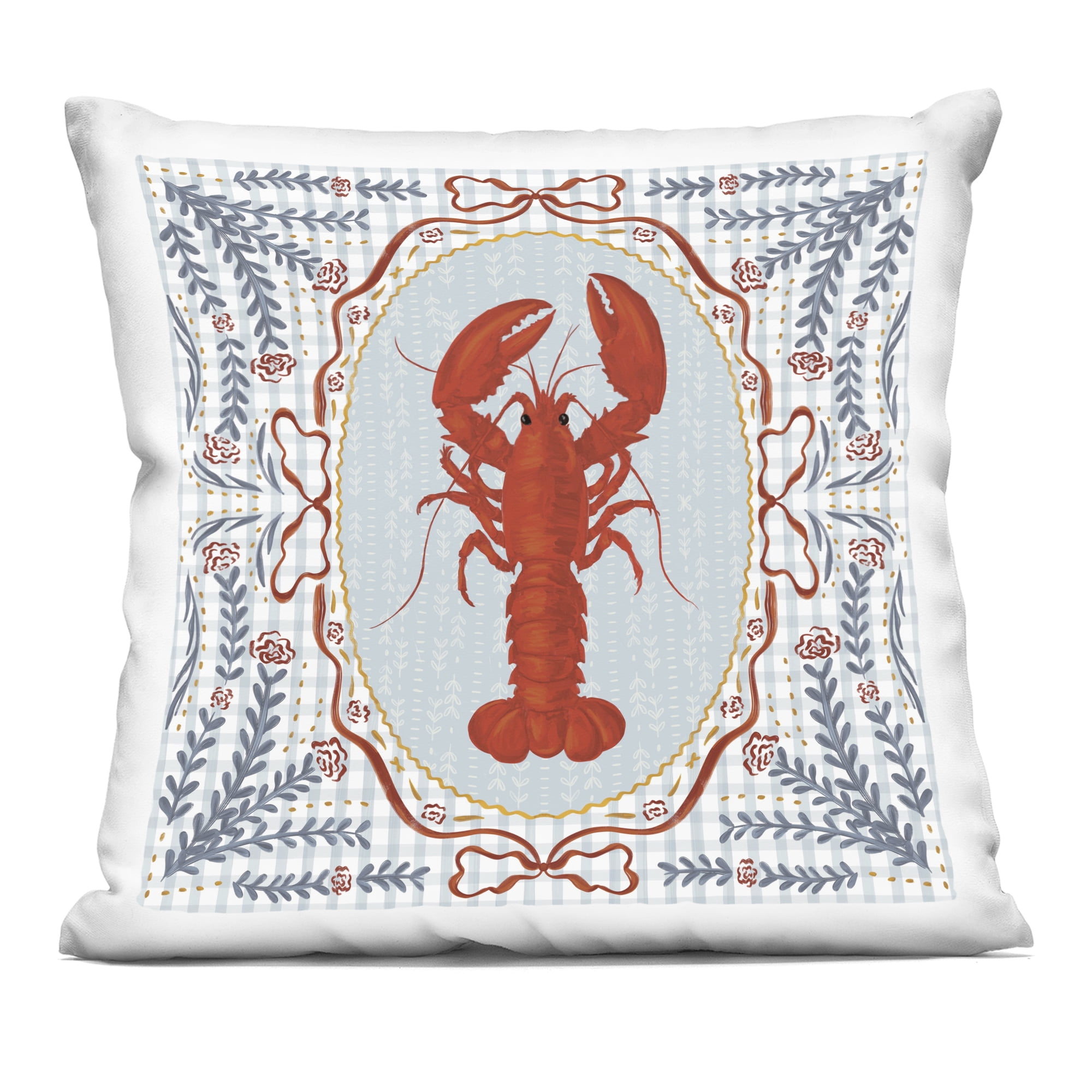 Stupell Industries Lobster Portrait Blue Gingham Decorative Printed Throw Pillow, design by Vero Illustrates, 18 x 7 x 18