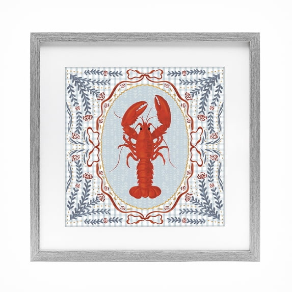 Stupell Industries Coastal Lobster Portrait Blue Gingham Gray Framed Print Under Glass, 13 x 13, by Vero Illustrates