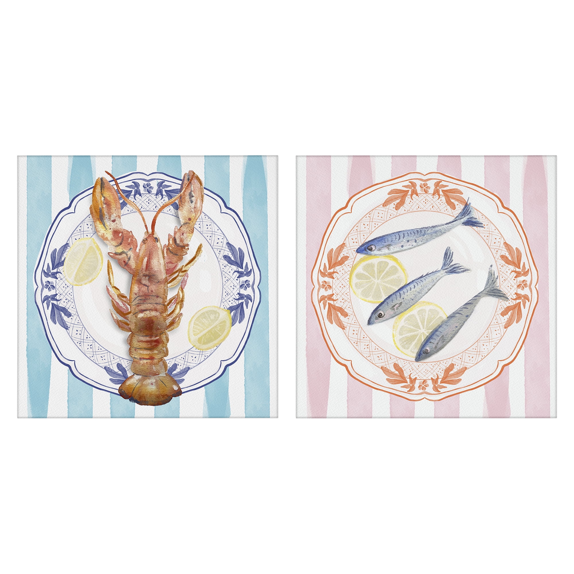 Stupell Industries Lobster & Sardines Plates 2 Piece Canvas Wall Art Set, design by Christie Adams