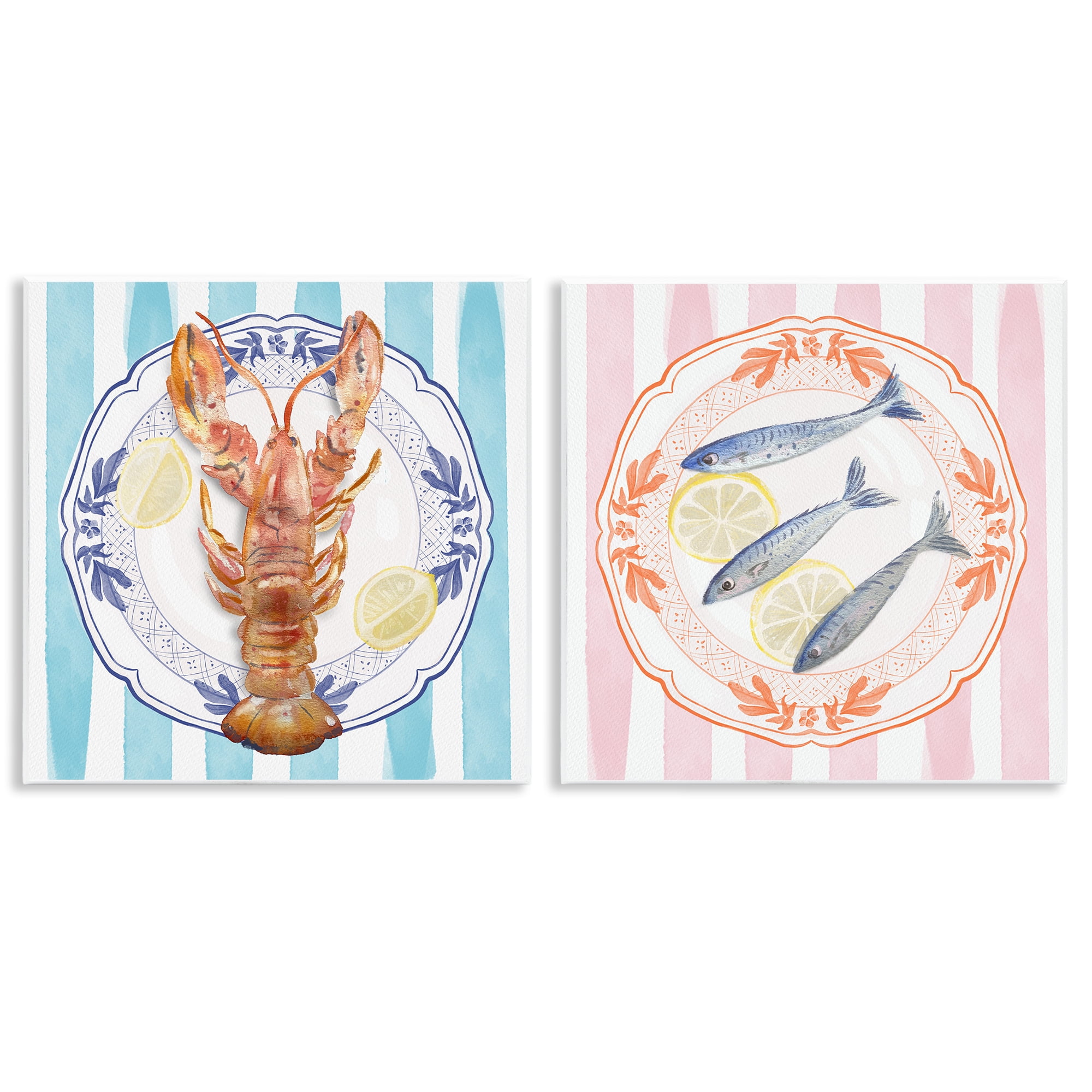 Stupell Industries Lobster & Sardines Plates 2 Piece Wall Plaque Art Set, design by Christie Adams