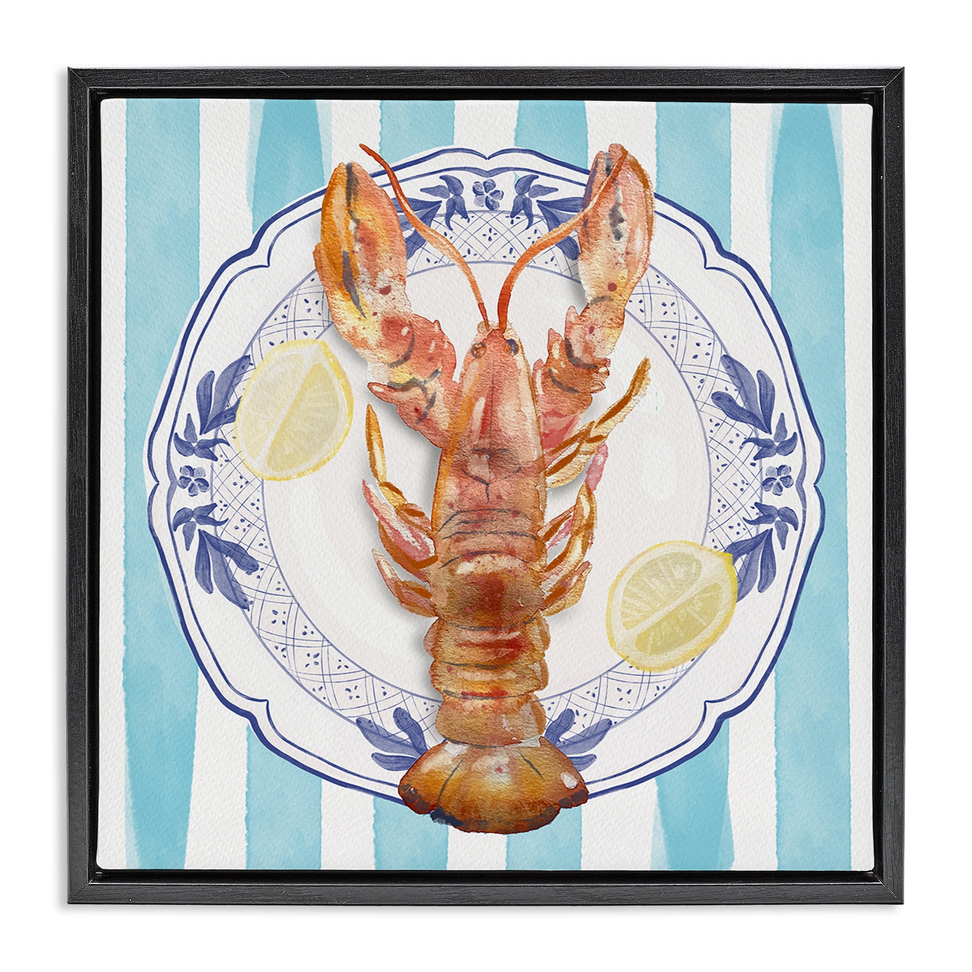 Stupell Industries Lobster Seafood Plate Black Framed Floater Canvas Wall Art, design by Christie Adams