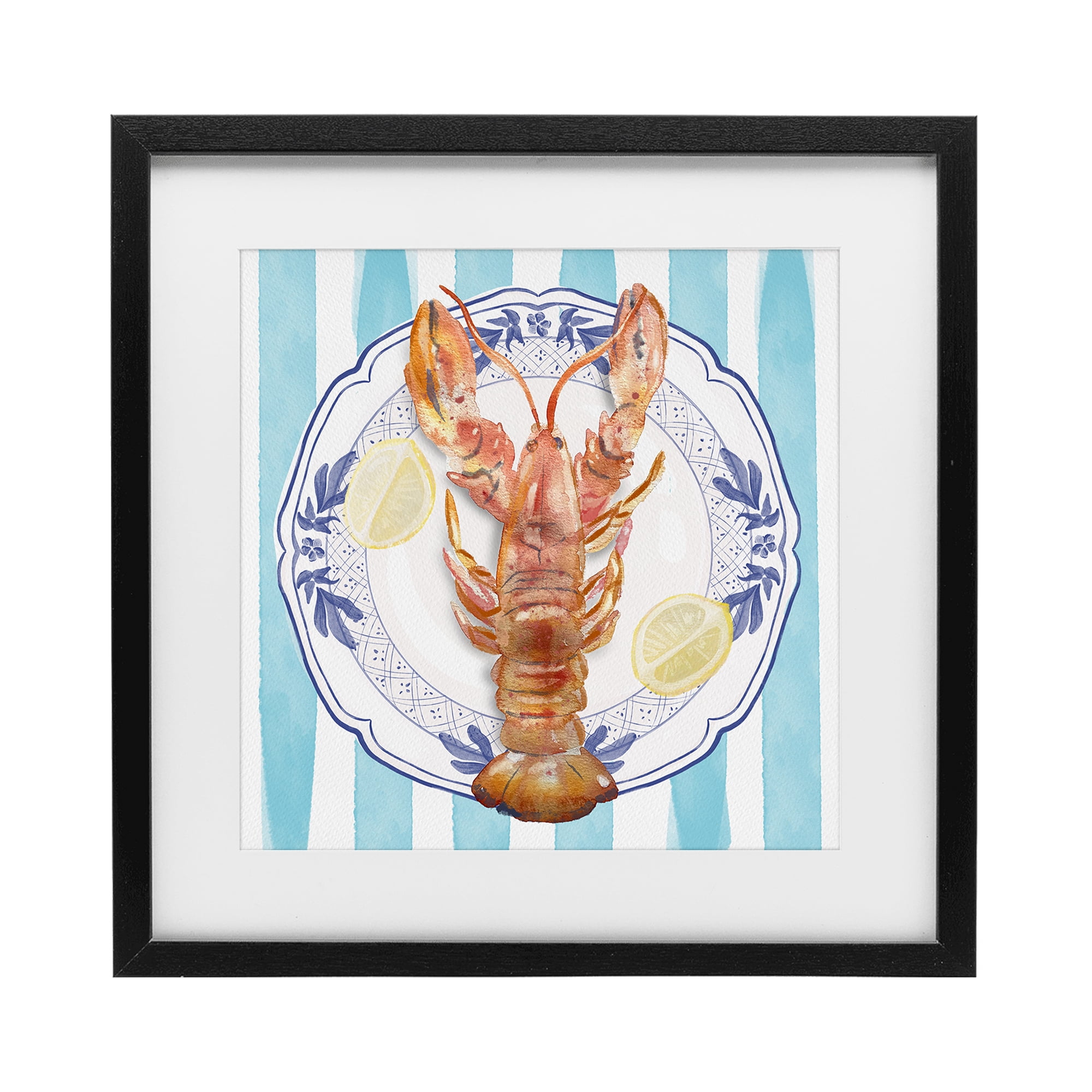 Stupell Industries Lobster Seafood Plate Black Framed Print Under Glass, design by Christie Adams