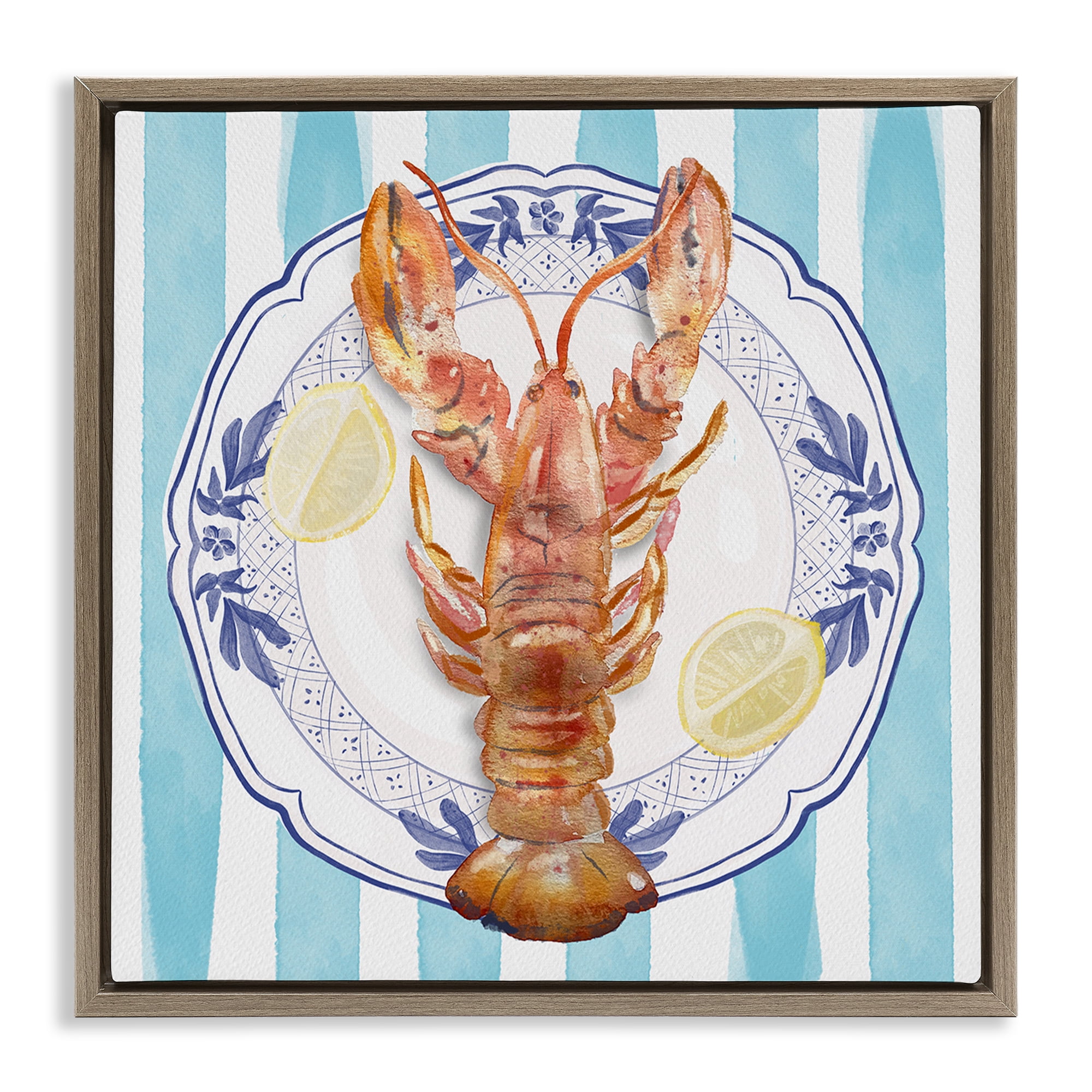 Stupell Industries Lobster Seafood Plate Brown Framed Floater Canvas Wall Art, design by Christie Adams