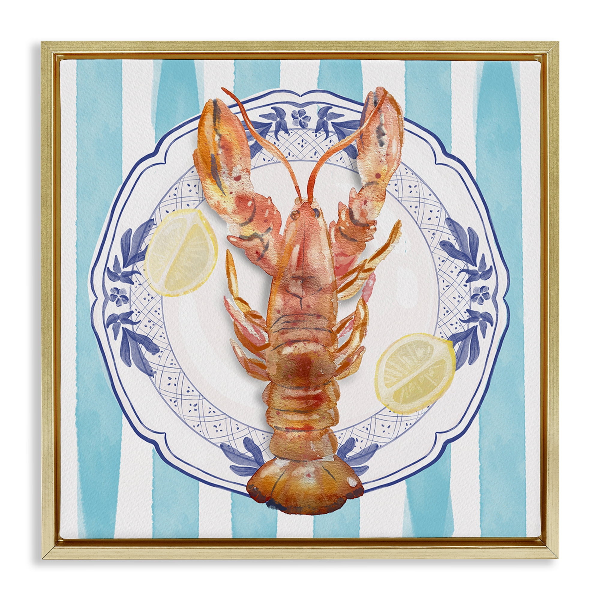 Stupell Industries Lobster Seafood Plate Gold Framed Floater Canvas Wall Art, design by Christie Adams