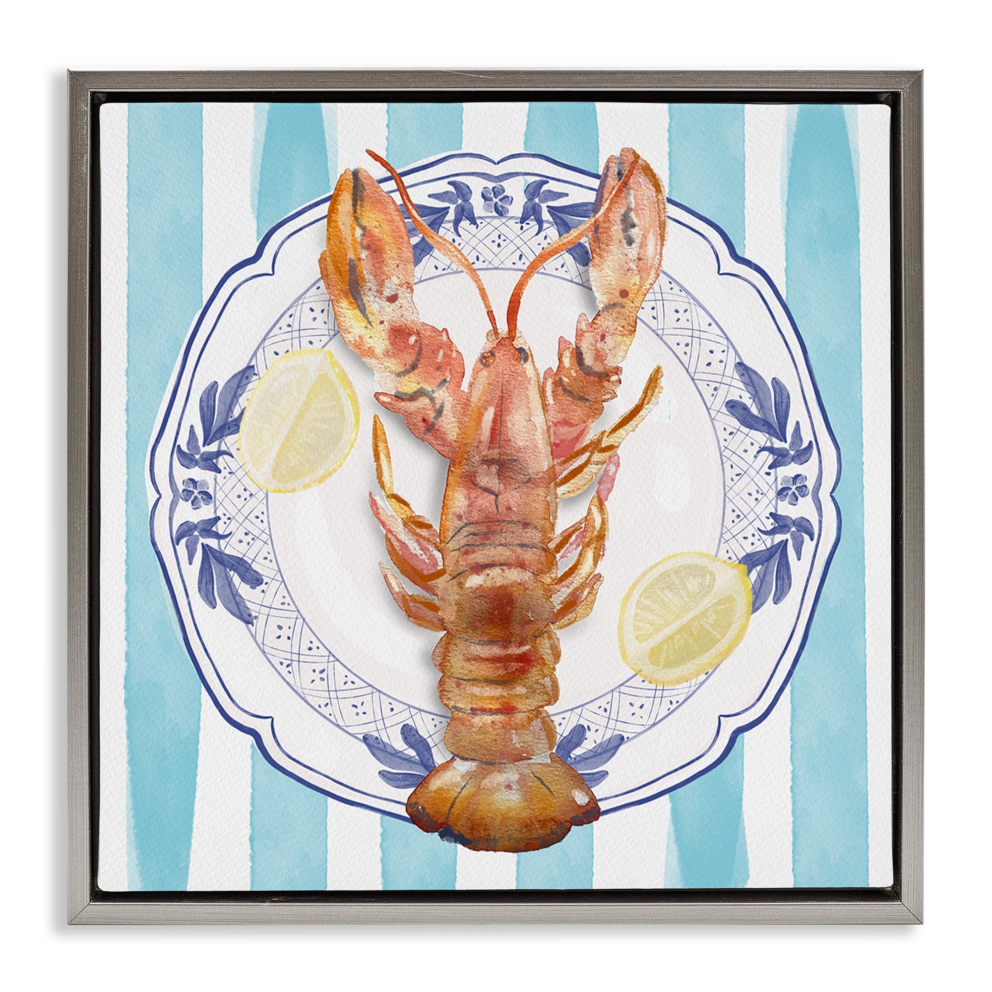 Stupell Industries Lobster Seafood Plate Gray Framed Floater Canvas Wall Art, design by Christie Adams