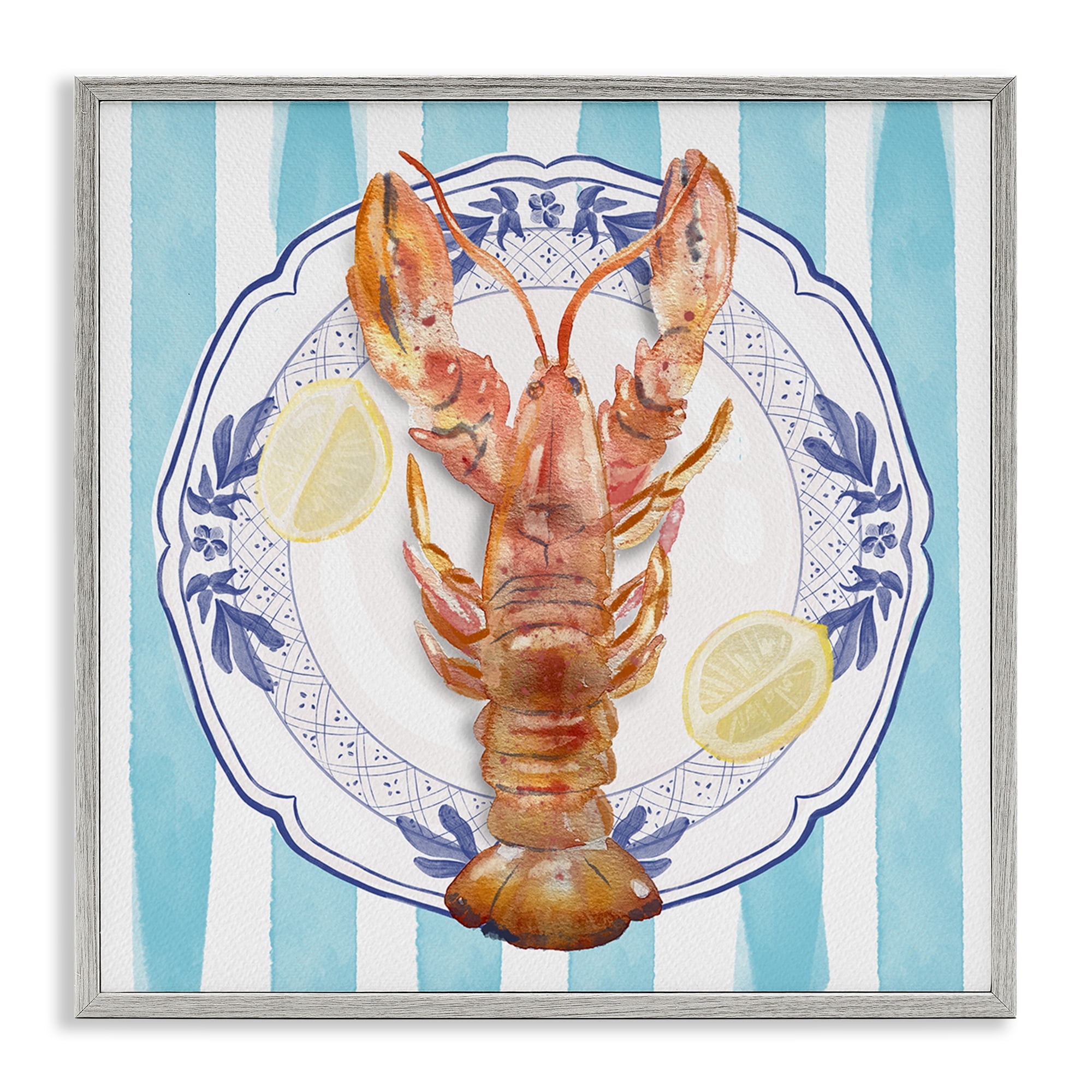 Stupell Industries Lobster Seafood Plate Gray Framed Giclee Art, design by Christie Adams