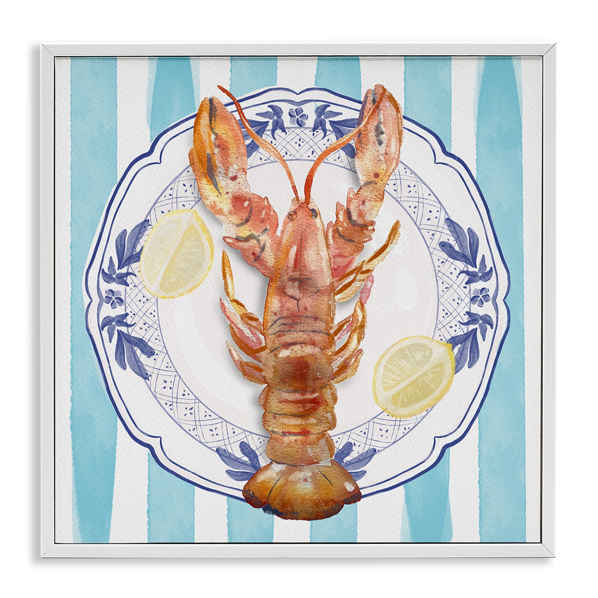 Stupell Industries Lobster Seafood Plate White Framed Giclee Art, design by Christie Adams