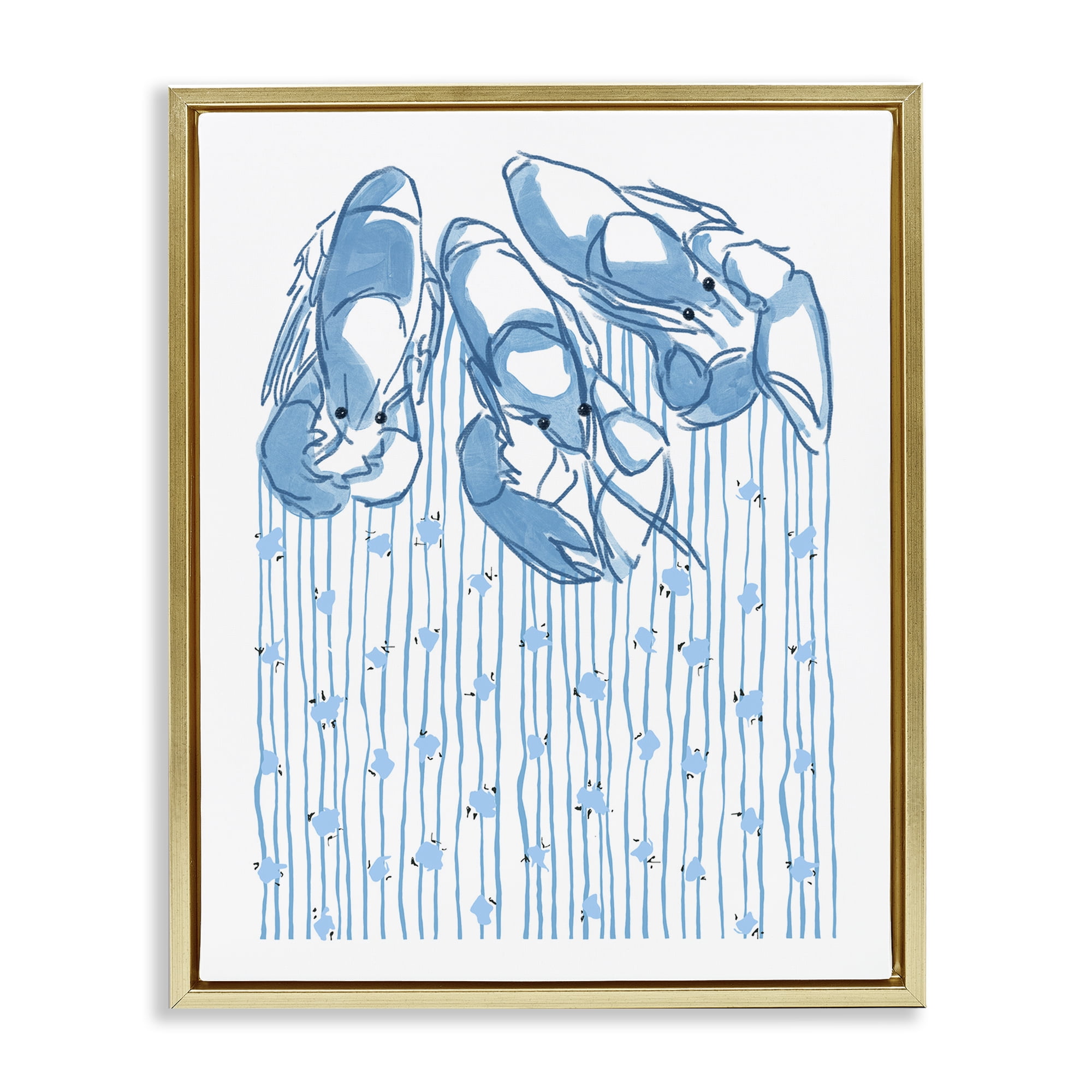 Stupell Industries Lobster Trio with Strings Gold Framed Floater Canvas Wall Art, design by Melissa Tilley