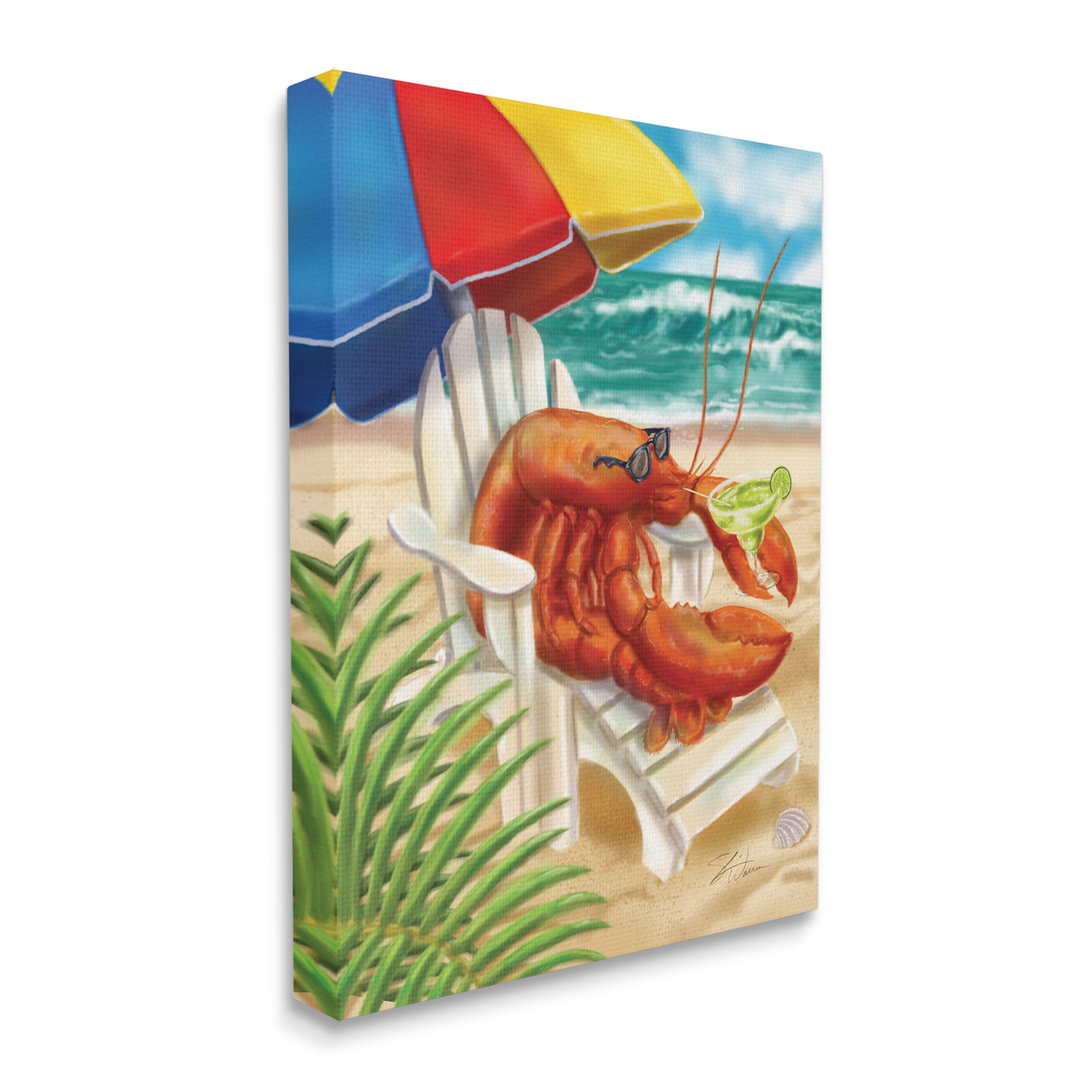 Stupell Industries Lobster in Beach Chair Drinking Margarita Animals & Insects Painting Gallery Wrapped Canvas Art Print Wall Art, 16 x 20