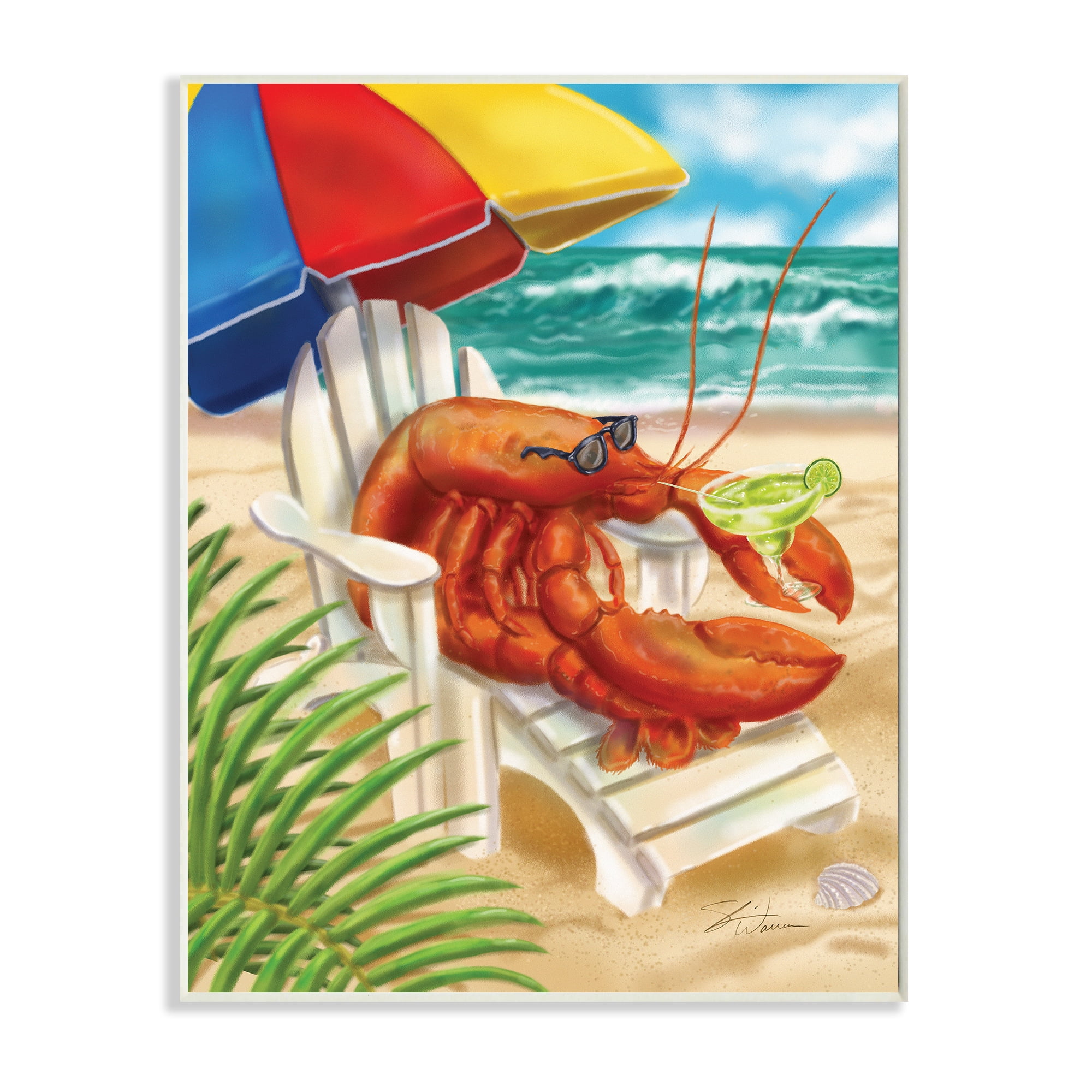 Stupell Industries Lobster in Beach Chair Drinking Margarita Animals & Insects Painting Unframed Art Print Wall Art, 10 x 15