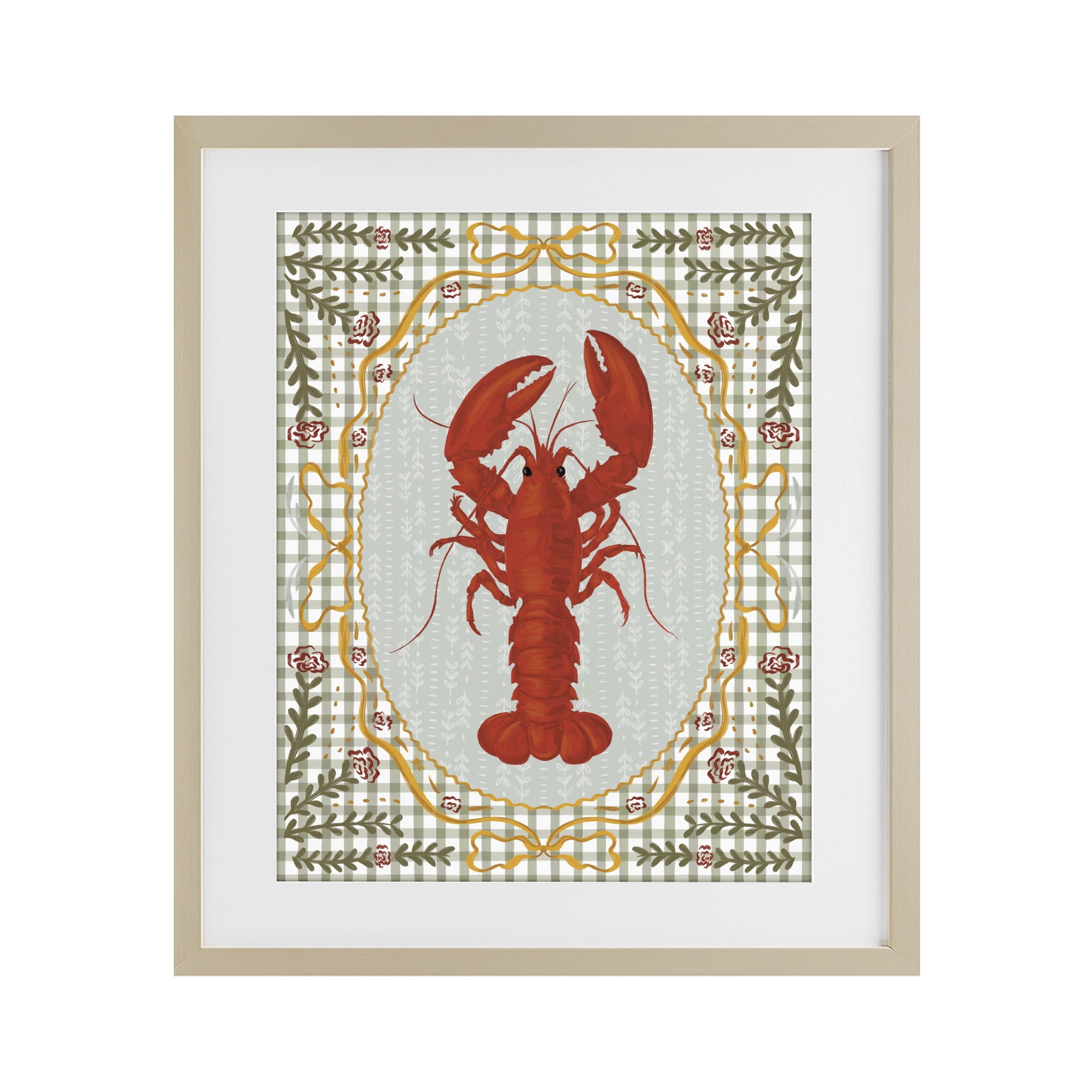 Stupell Industries Lobster with Gingham Kitchen Charm Birch Framed Print Under Glass, design by Vero Illustrates