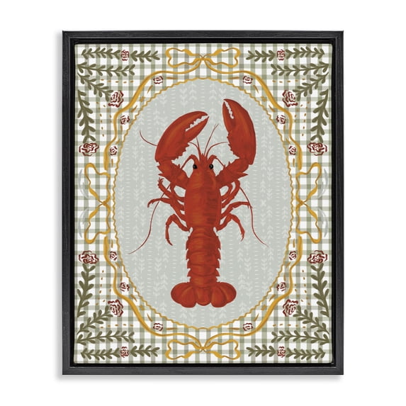 Stupell Industries Coastal Lobster with Gingham Kitchen Charm Black Floating Frame Canvas Art, 17 x 21, by Vero Illustrates